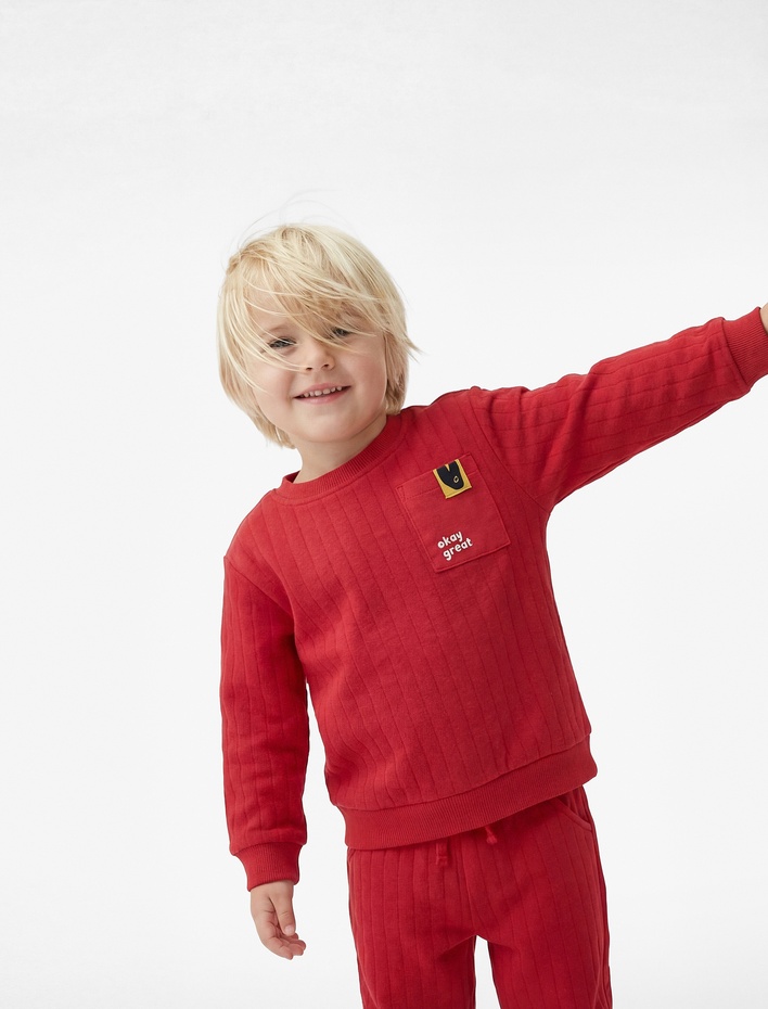 Erkek Bebek Şardonlu Uzun Kollu Bisiklet Yaka Pamuklu Sweatshirt