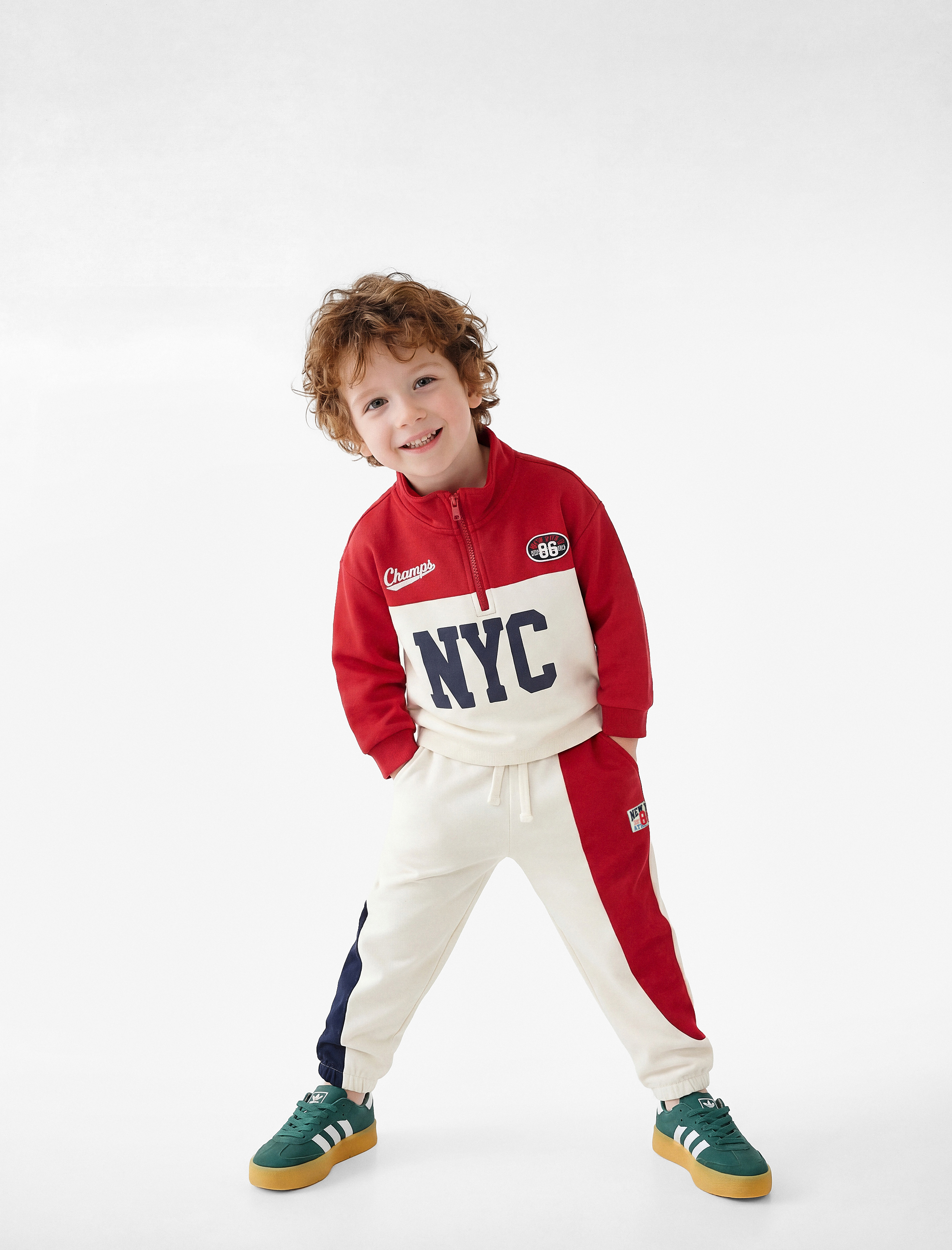  Erkek Bebek Beli Lastikli Cepli Renk Bloklu Oversize Jogger Eşofman Altı