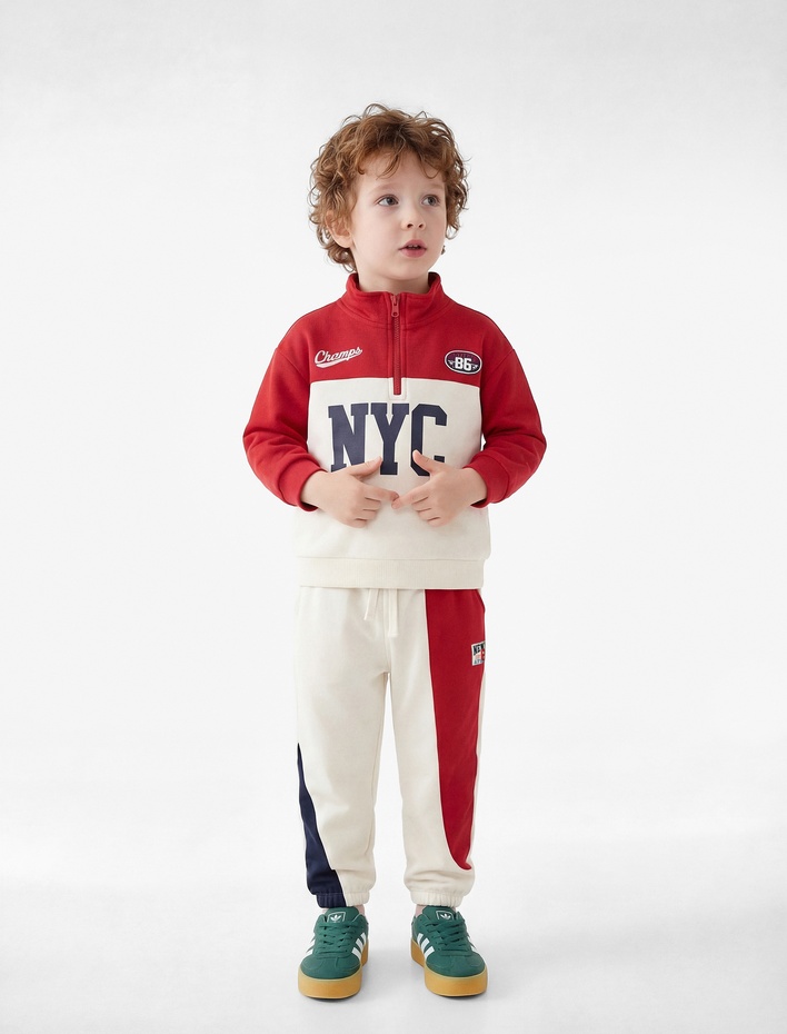 Erkek Bebek Beli Lastikli Cepli Renk Bloklu Oversize Jogger Eşofman Altı