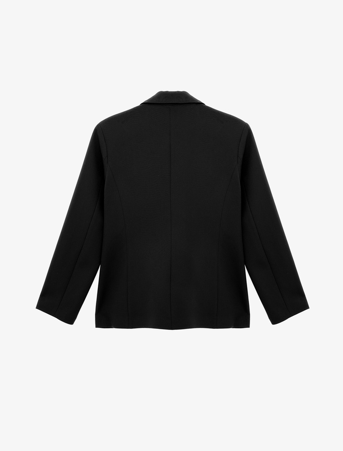  Slim Fit Uzun Kollu Düğmeli Cepli Geniş Yaka Blazer Ceket
