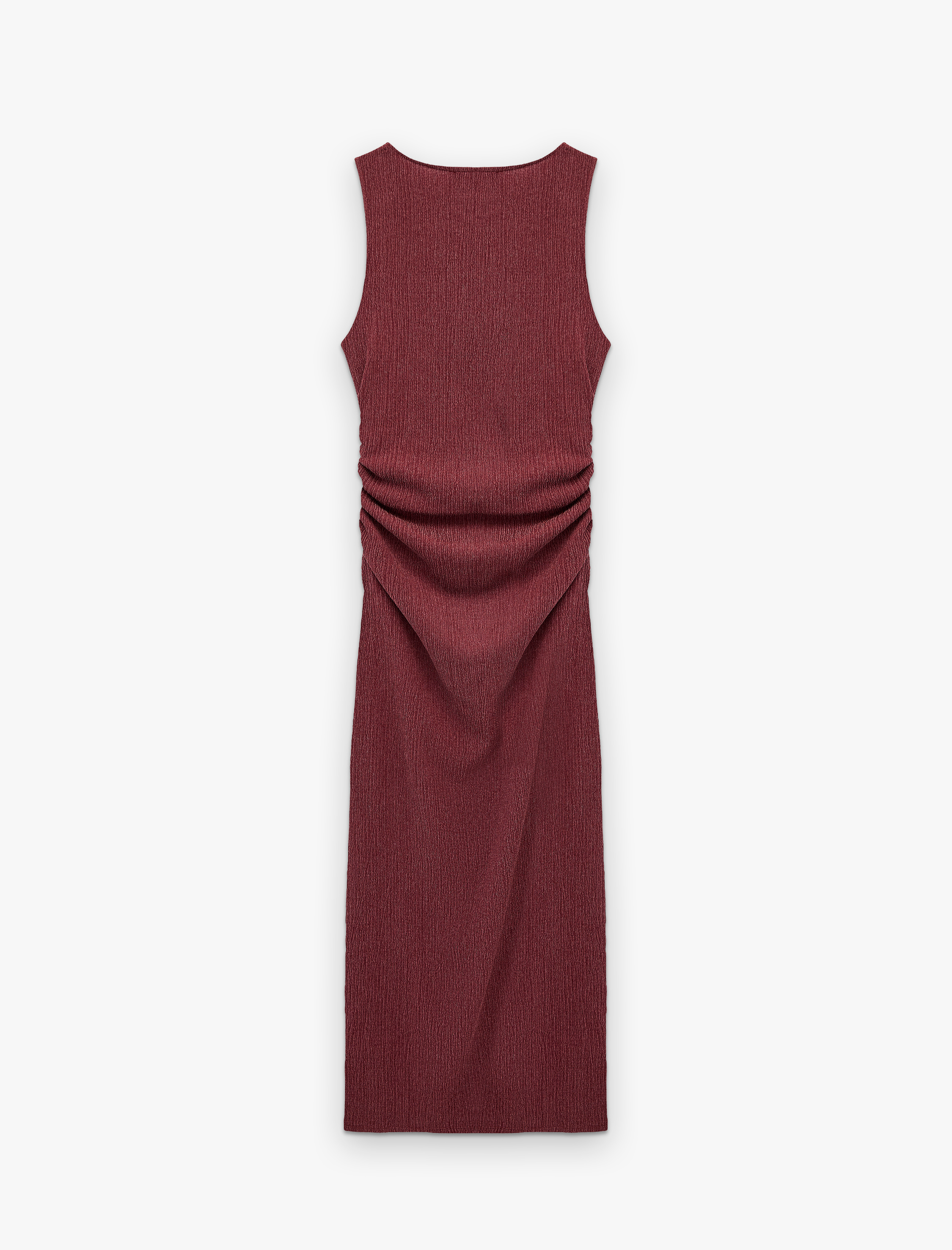   Bürümcük Kumaş Drape Detaylı Bisiklet Yaka Uzun Kalem Elbise