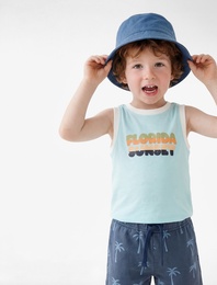 Baskılı Bisiklet Yaka Kolsuz Pamuklu Atlet