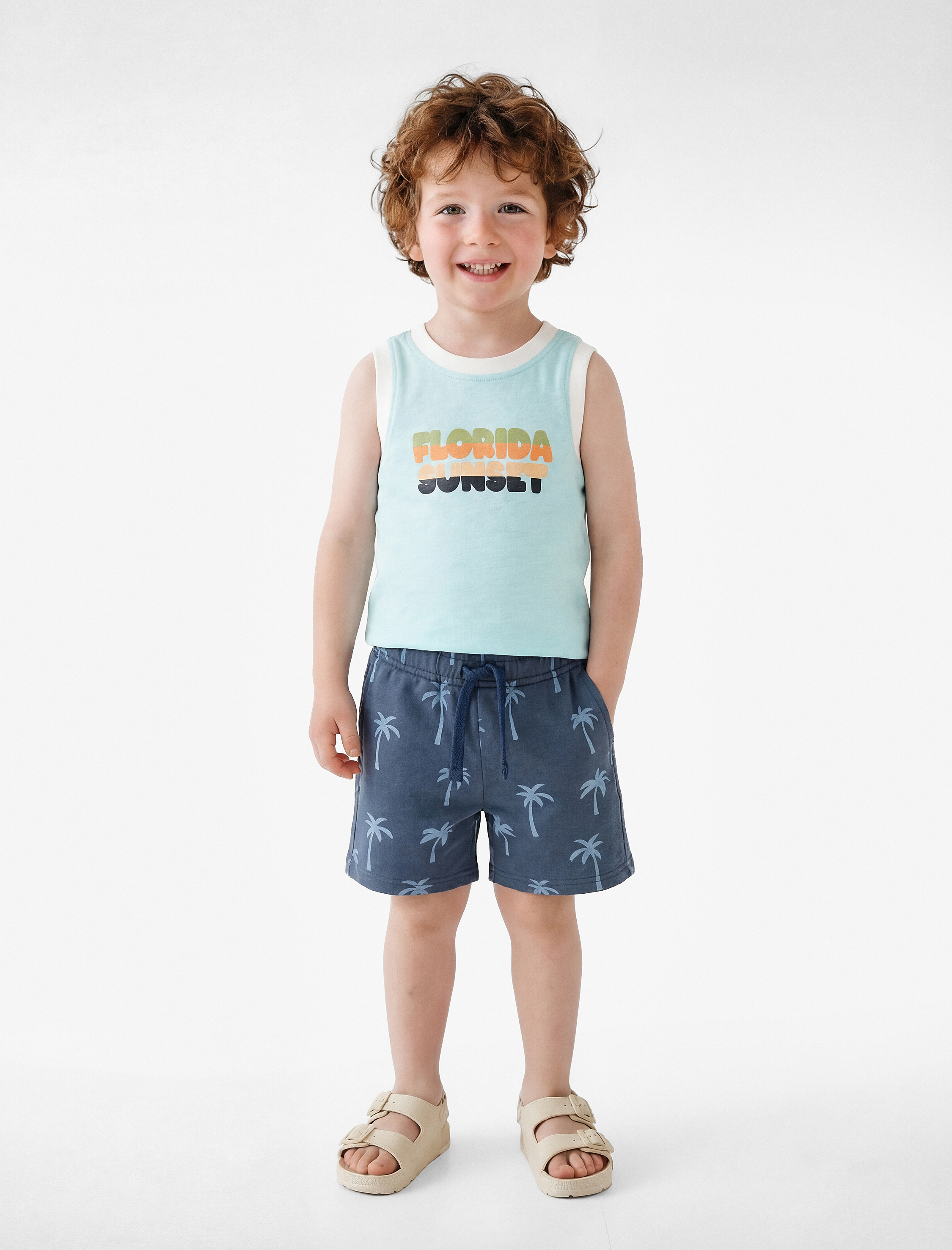  Erkek Bebek Baskılı Bisiklet Yaka Kolsuz Pamuklu Atlet