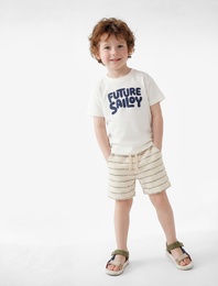 Beli Lastikli Cep Detaylı Pamuklu Çizgili Şort