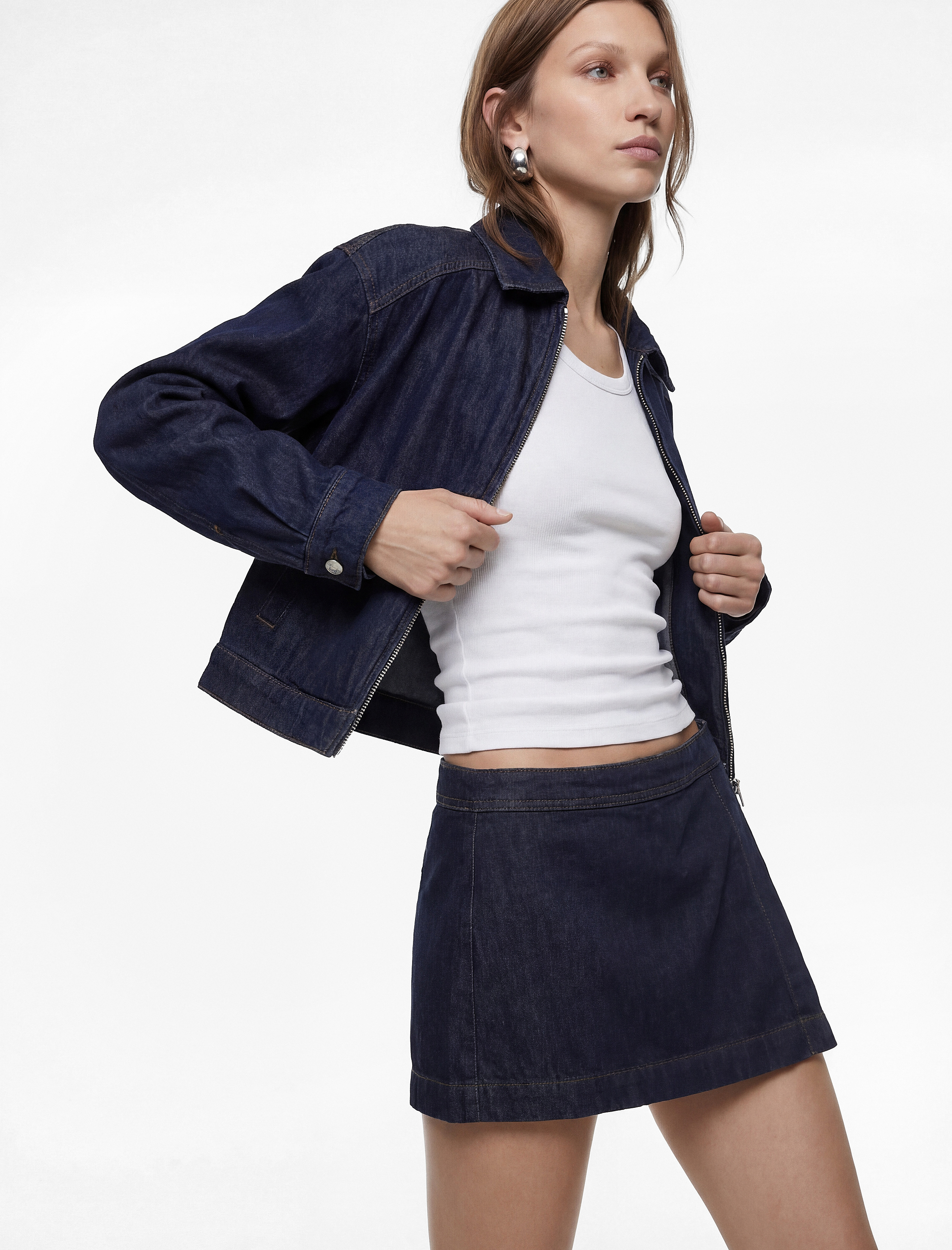   Rahat Kalıp Fermuarlı Asimetrik Denim Mini Şort Etek