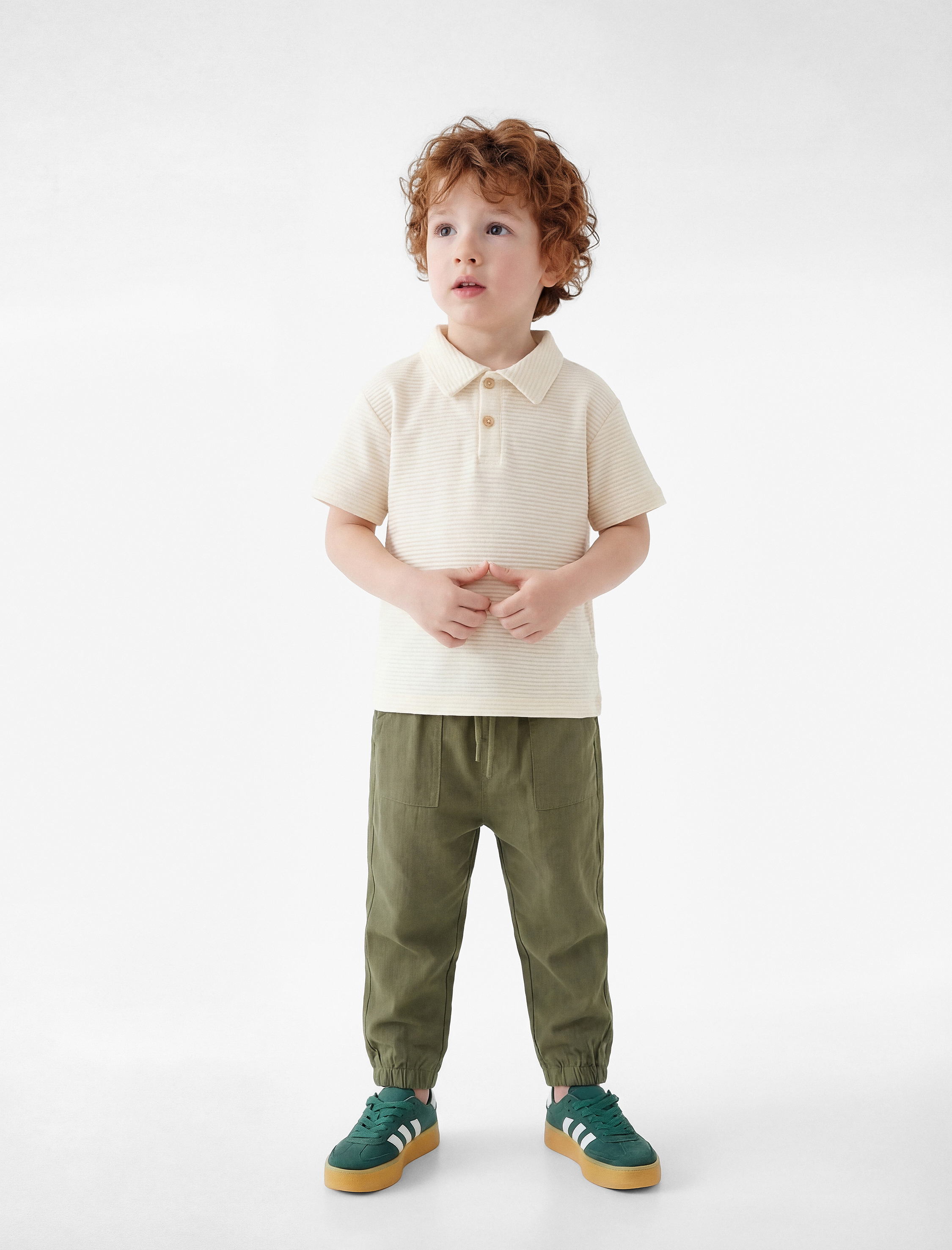  Erkek Bebek Pamuklu Dokulu Düğmeli Kısa Kollu Polo Yaka Tişört