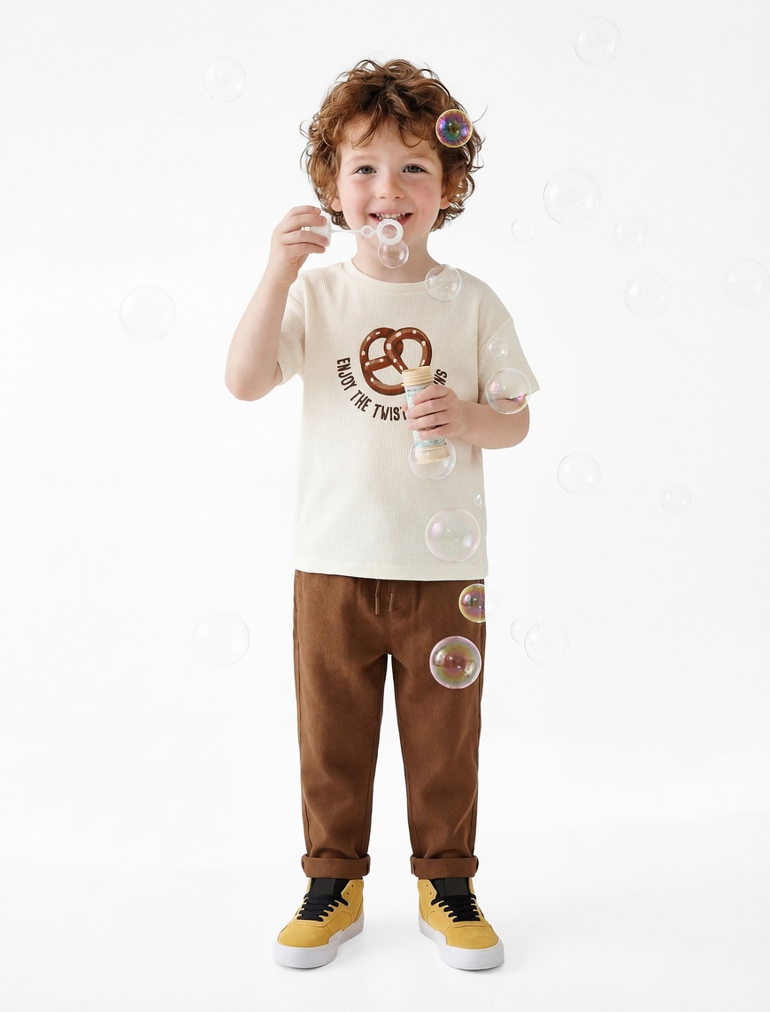 Koton Erkek Bebek Nakışlı Kısa Kollu Bisiklet Yaka Oversize Pamuklu T-Shirt