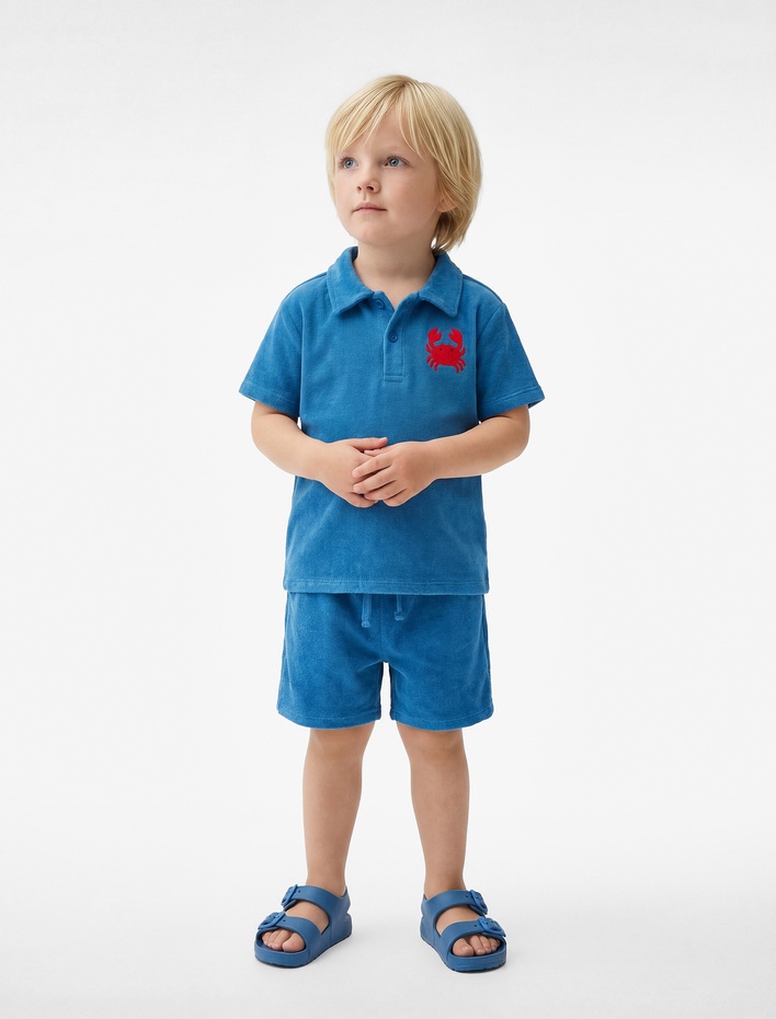 Erkek Bebek Pamuklu Beli Bağlamalı Havlu Şort