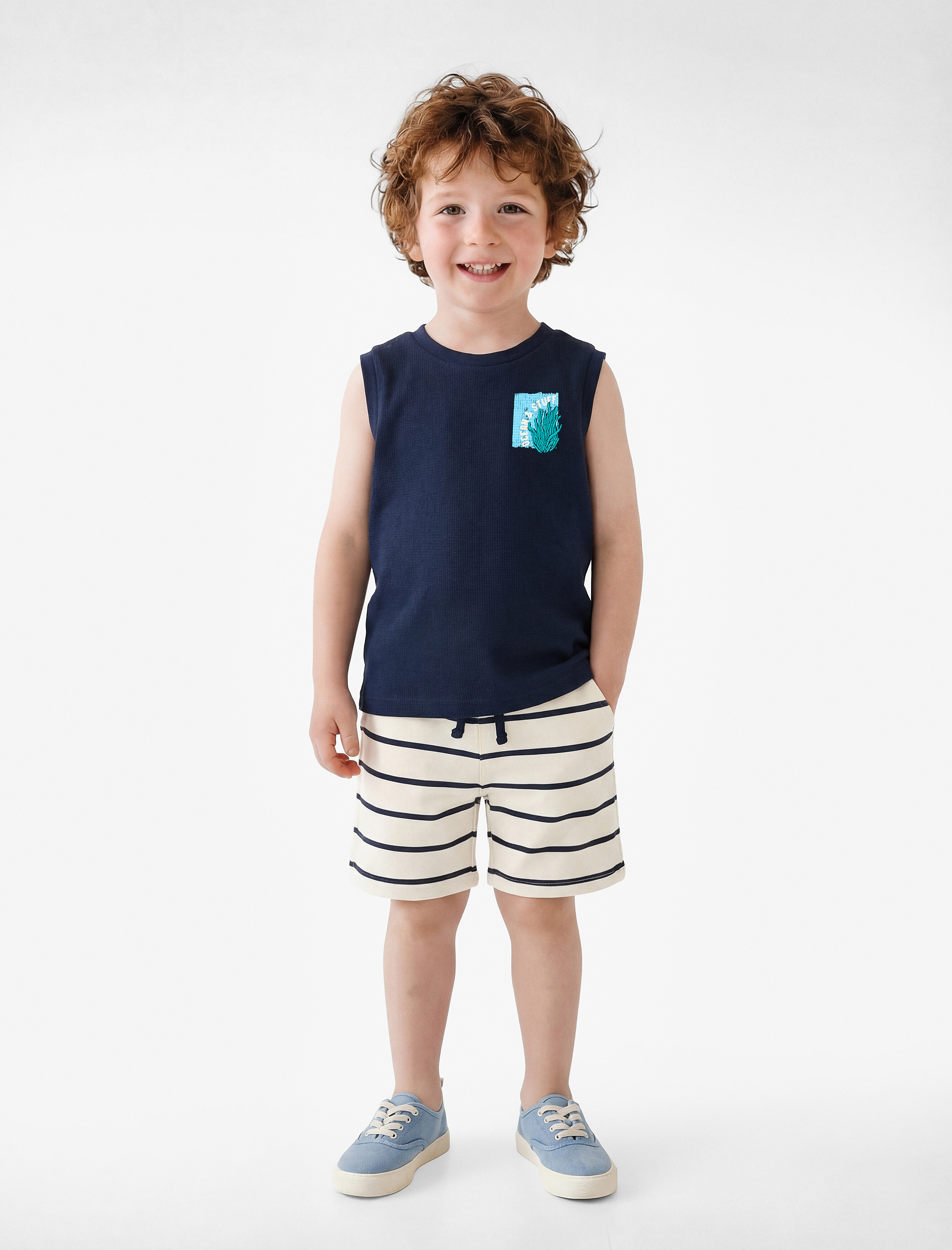  Erkek Bebek Kolsuz Bisiklet Yaka Nakışlı Pamuklu Atlet