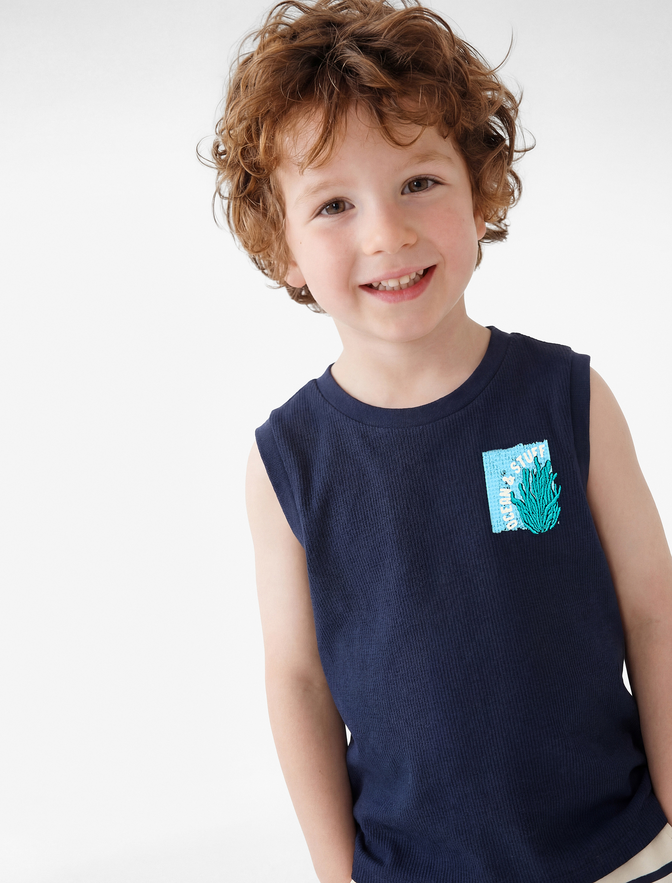  Erkek Bebek Kolsuz Bisiklet Yaka Nakışlı Pamuklu Atlet