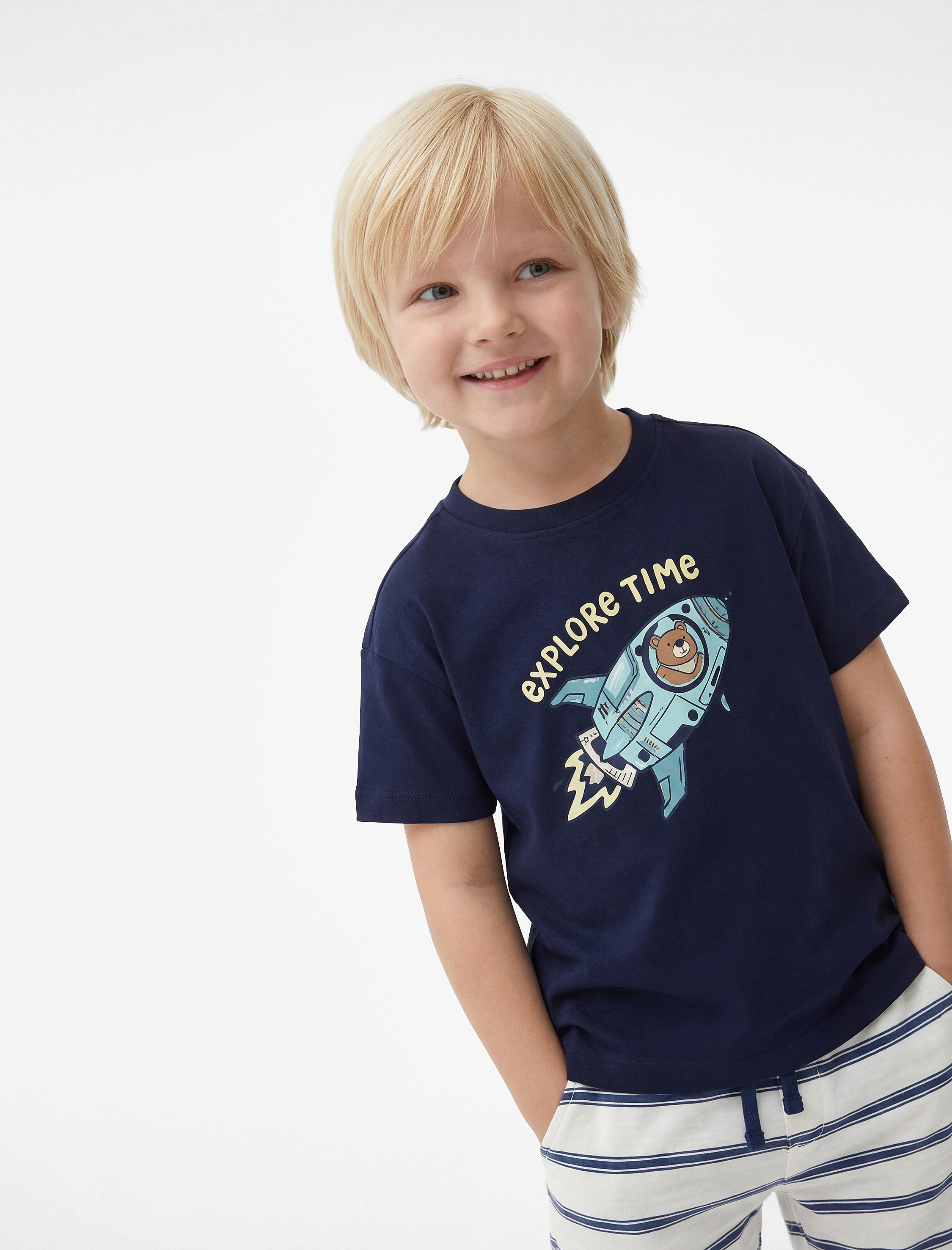  Erkek Bebek Beli Bağlamalı Pamuklu Çizgili Şort