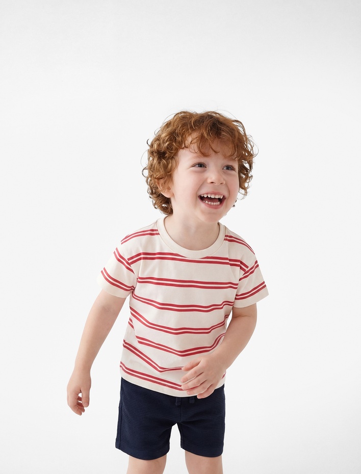 Erkek Bebek Dokulu Pamuk Karışımlı Beli Bağlamalı Basic Şort