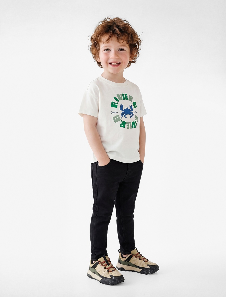 Koton Erkek Bebek Pamuklu Kısa Kollu Bisiklet Yaka Yengeç Baskılı T-Shirt