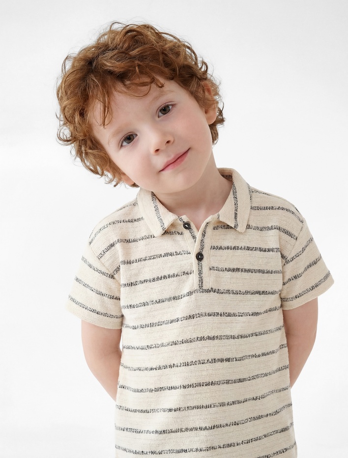 Erkek Bebek Pamuklu Kısa Kollu Çizgili Polo Yaka Tişört