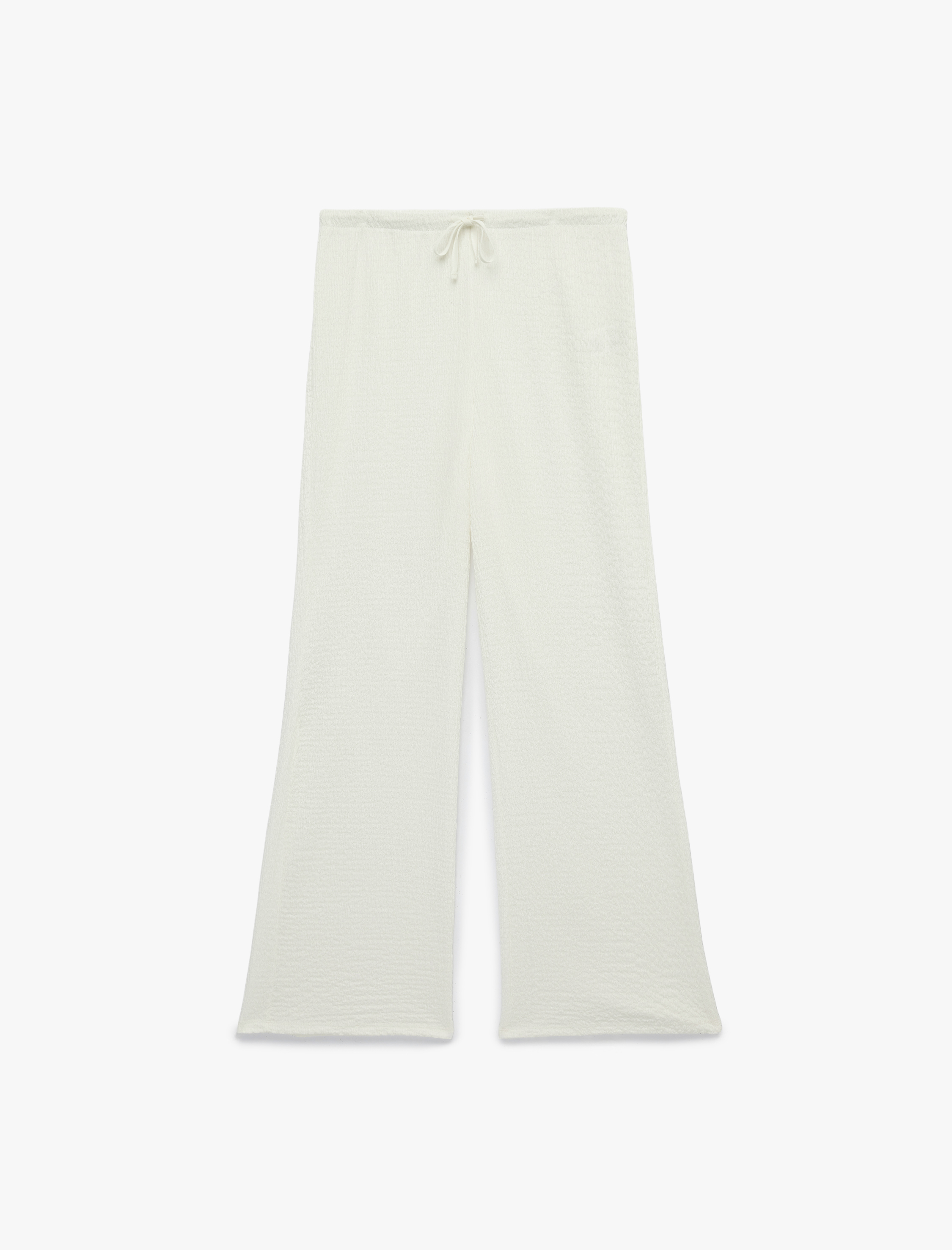 Beli Bağcıklı Bürümcük Kumaş Geniş Paça Pantolon - Görsel 3