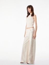 Cepli Taş Detaylı Geniş Paça Denim Pantolon -  Wide Leg Jeans