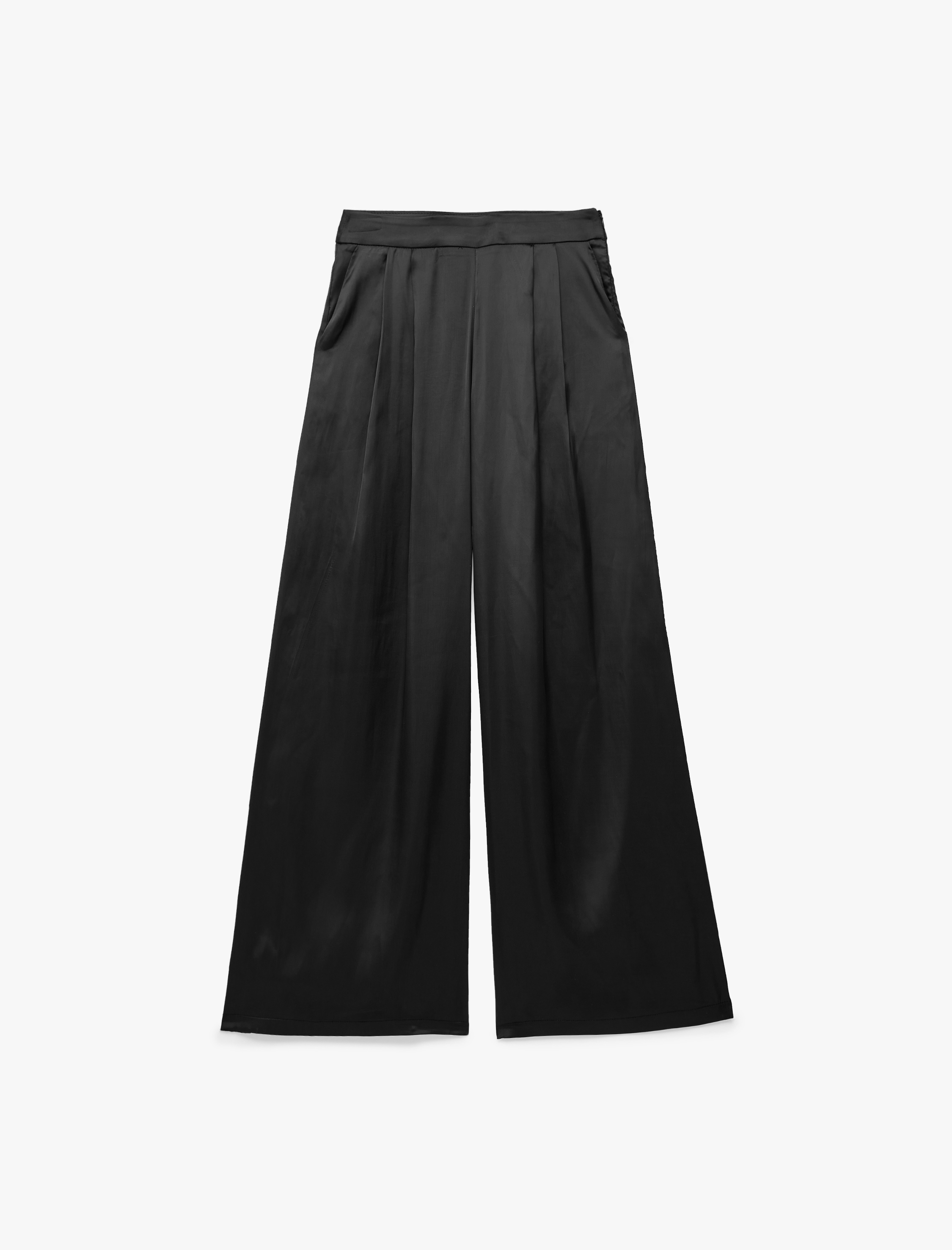 Cep Detaylı Pileli Saten Geniş Paça Pantolon - Görsel 3