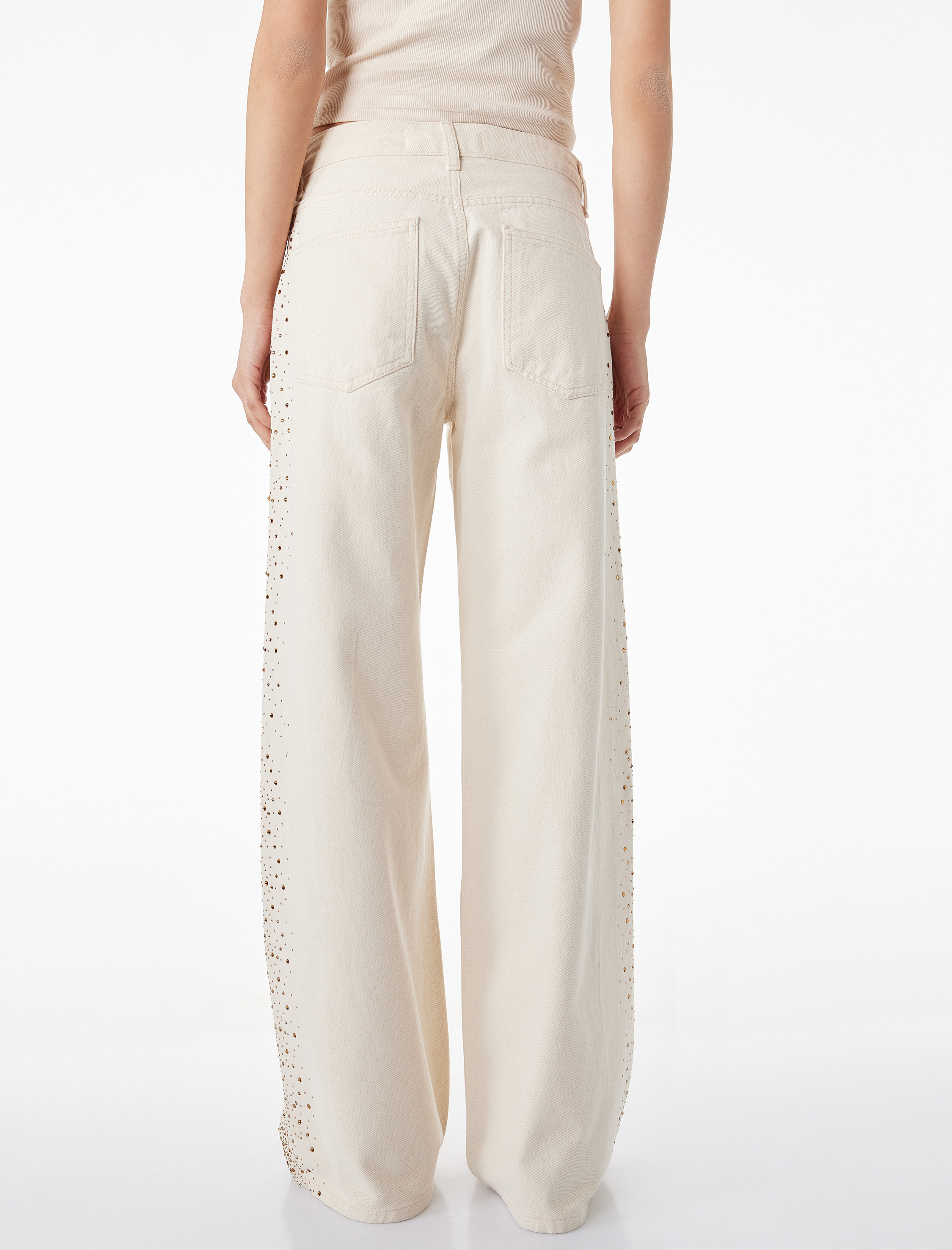 Cepli Taş Detaylı Geniş Paça Denim Pantolon - Wide Leg Jeans - Görsel 4