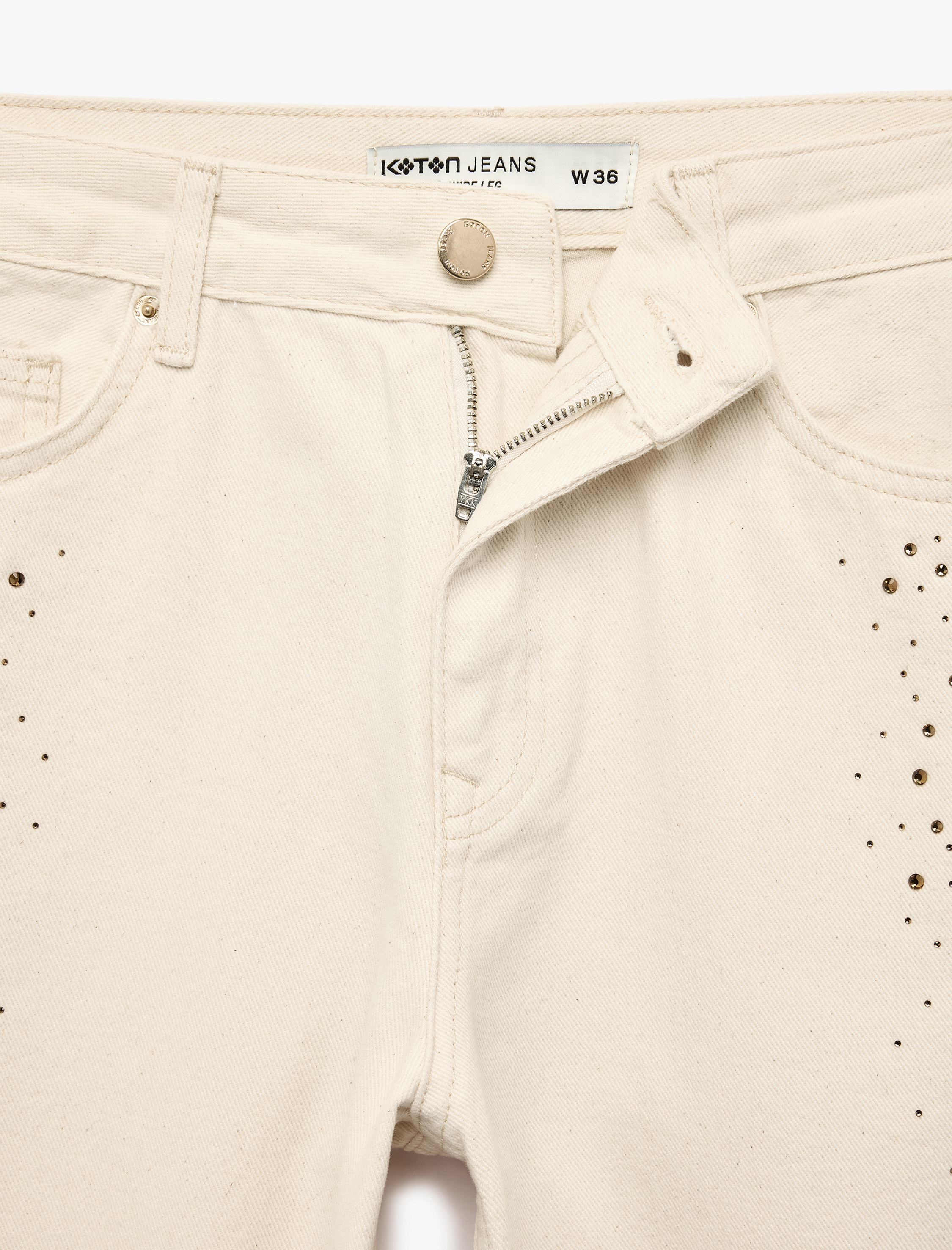 Cepli Taş Detaylı Geniş Paça Denim Pantolon - Wide Leg Jeans - Görsel 8