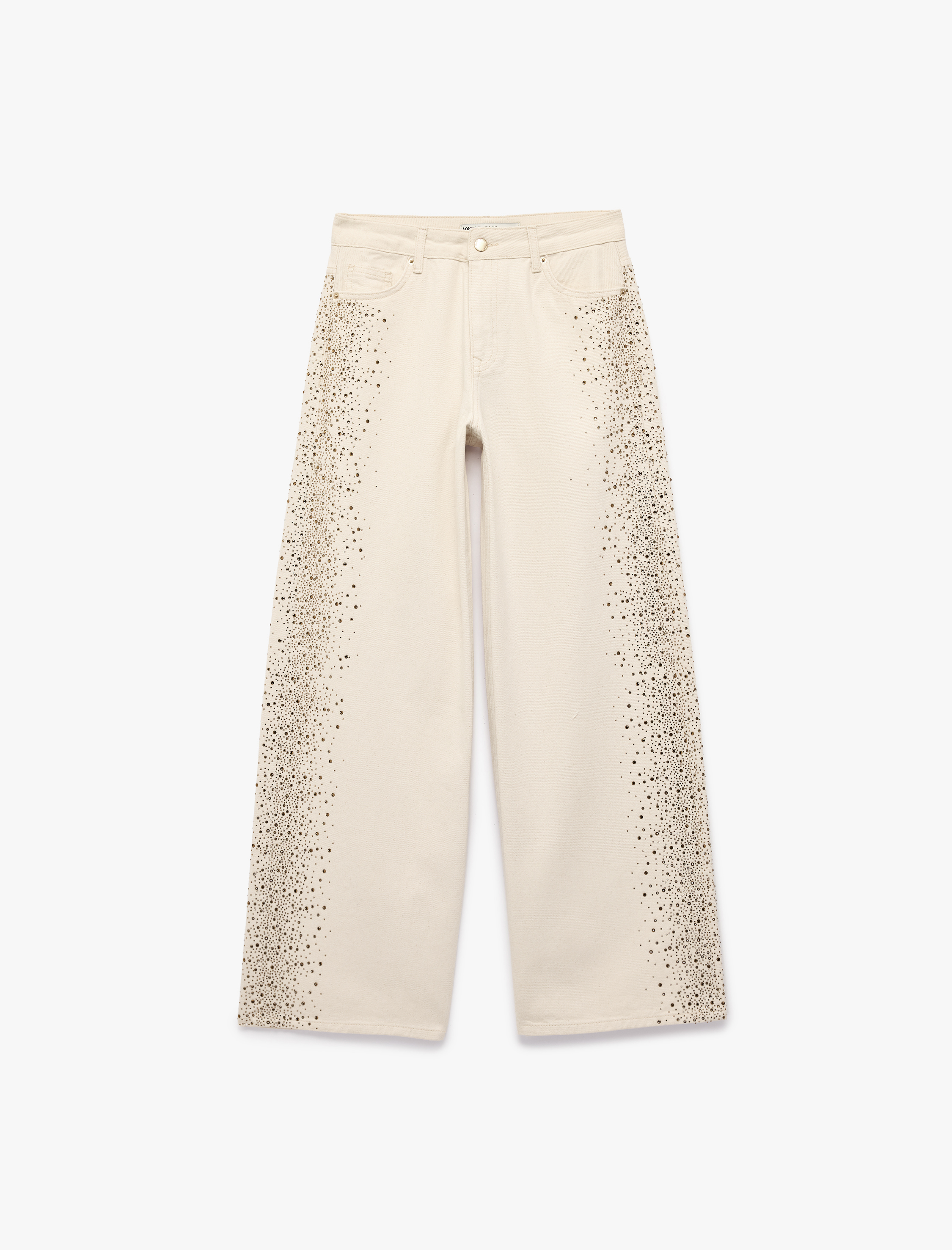 Cepli Taş Detaylı Geniş Paça Denim Pantolon - Wide Leg Jeans - Görsel 5