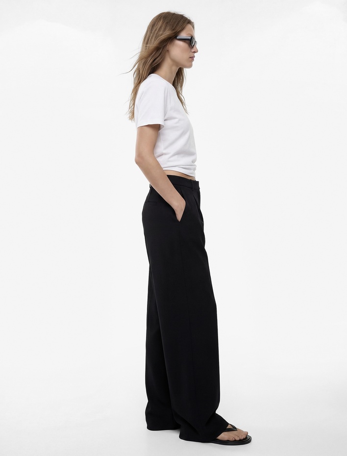  Cepli Oversize Geniş Paça Baggy Kumaş Pantolon