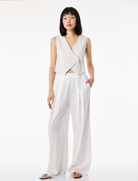 Viskon Kumaş Slim Fit Bağlama Detaylı Asimetrik Kruvaze Yelek