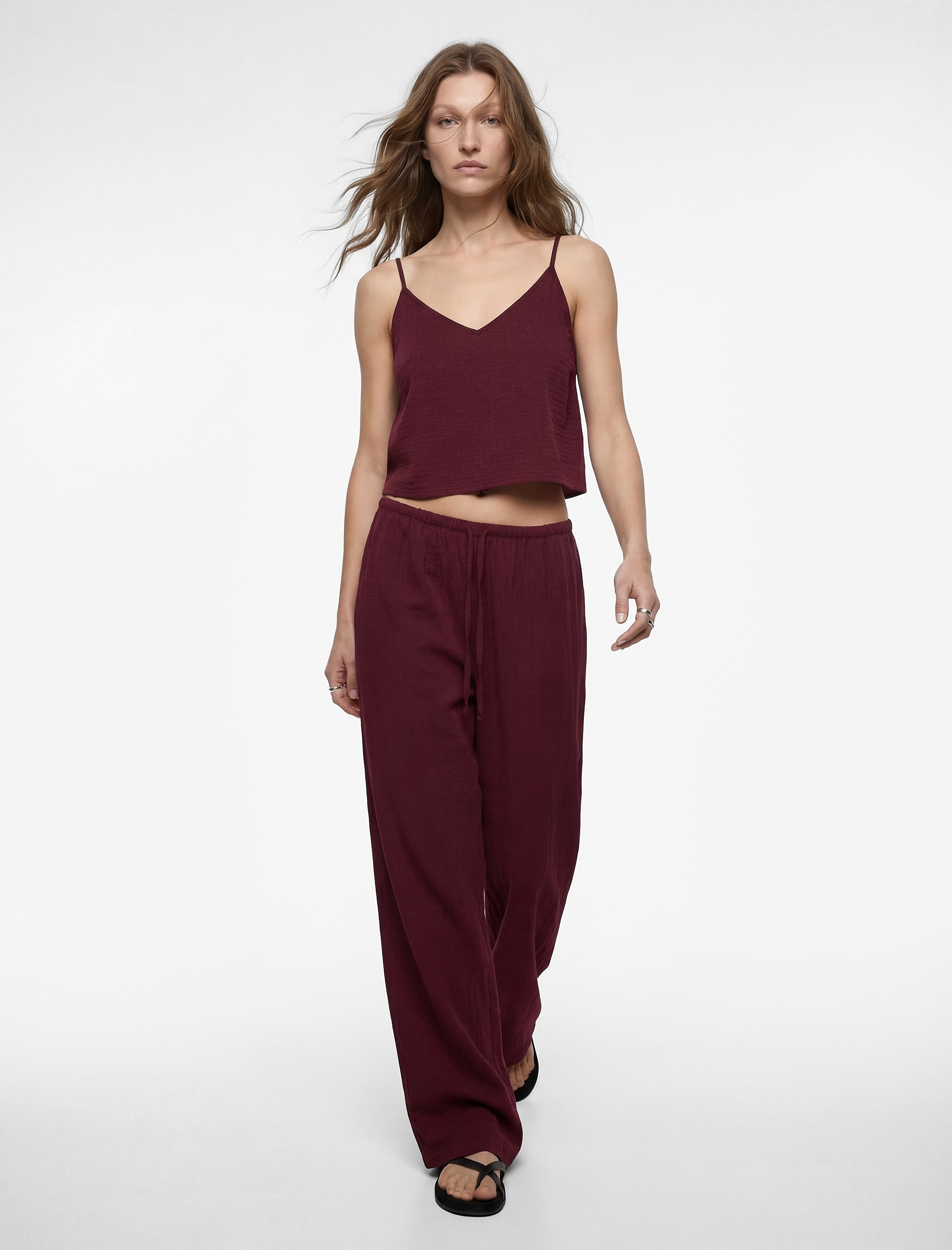 Cepli Beli Bağlamalı Geniş Paça Pantolon - Görsel 2