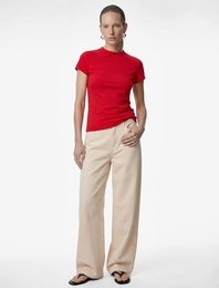 Krep Scuba Kumaş Slim Fit Kısa Kollu Düğmeli Dik Qipao Yaka Tişört