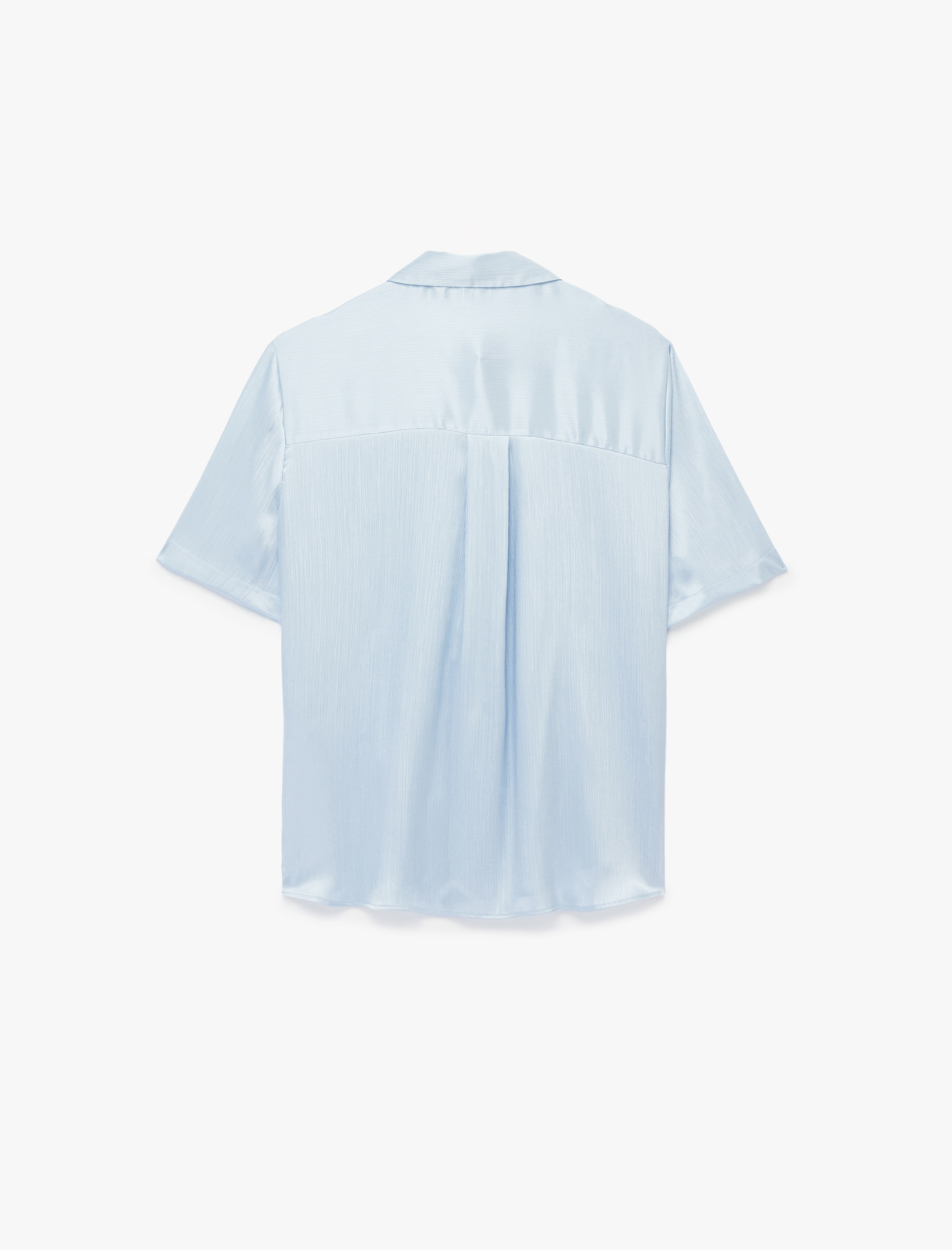 Aplike Detaylı Klasik Yaka Kısa Kollu Saten Gömlek - Görsel 4