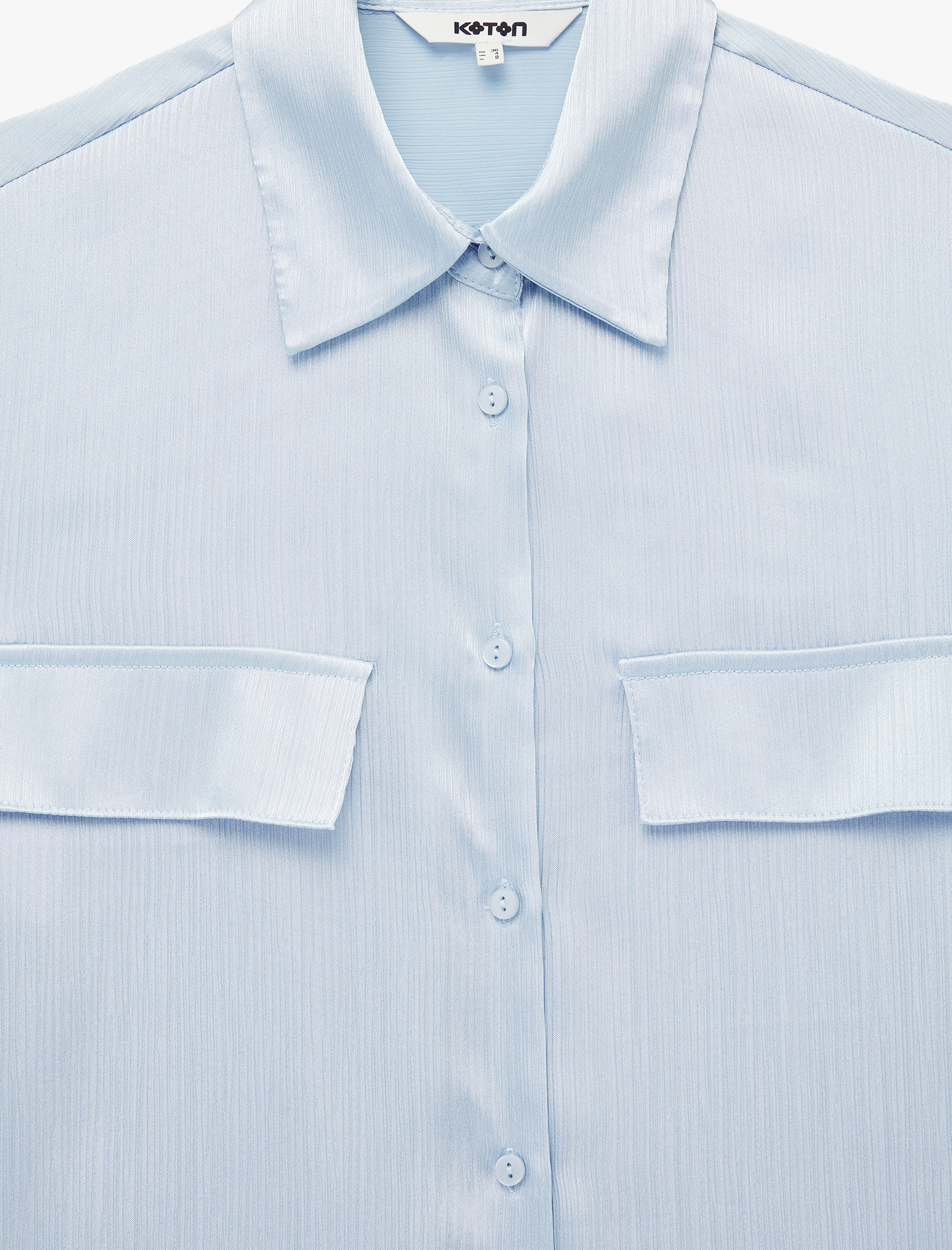 Aplike Detaylı Klasik Yaka Kısa Kollu Saten Gömlek - Görsel 5