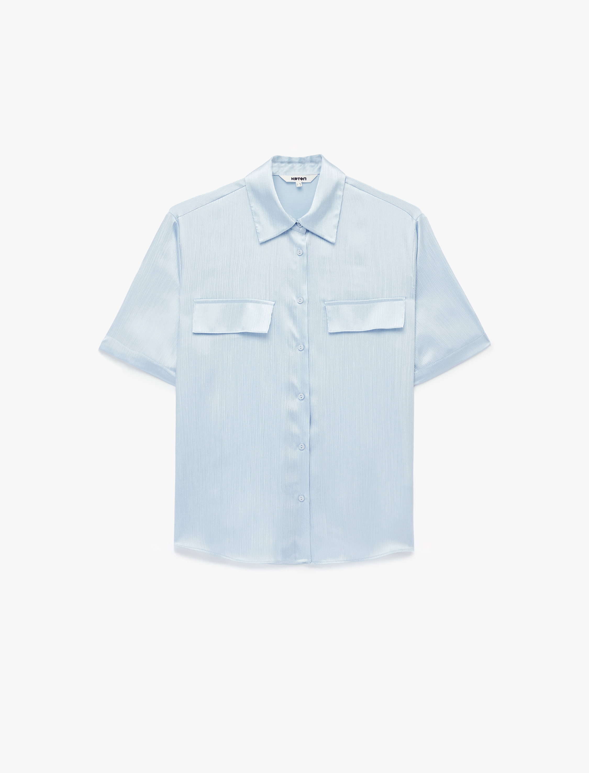 Aplike Detaylı Klasik Yaka Kısa Kollu Saten Gömlek - Görsel 3