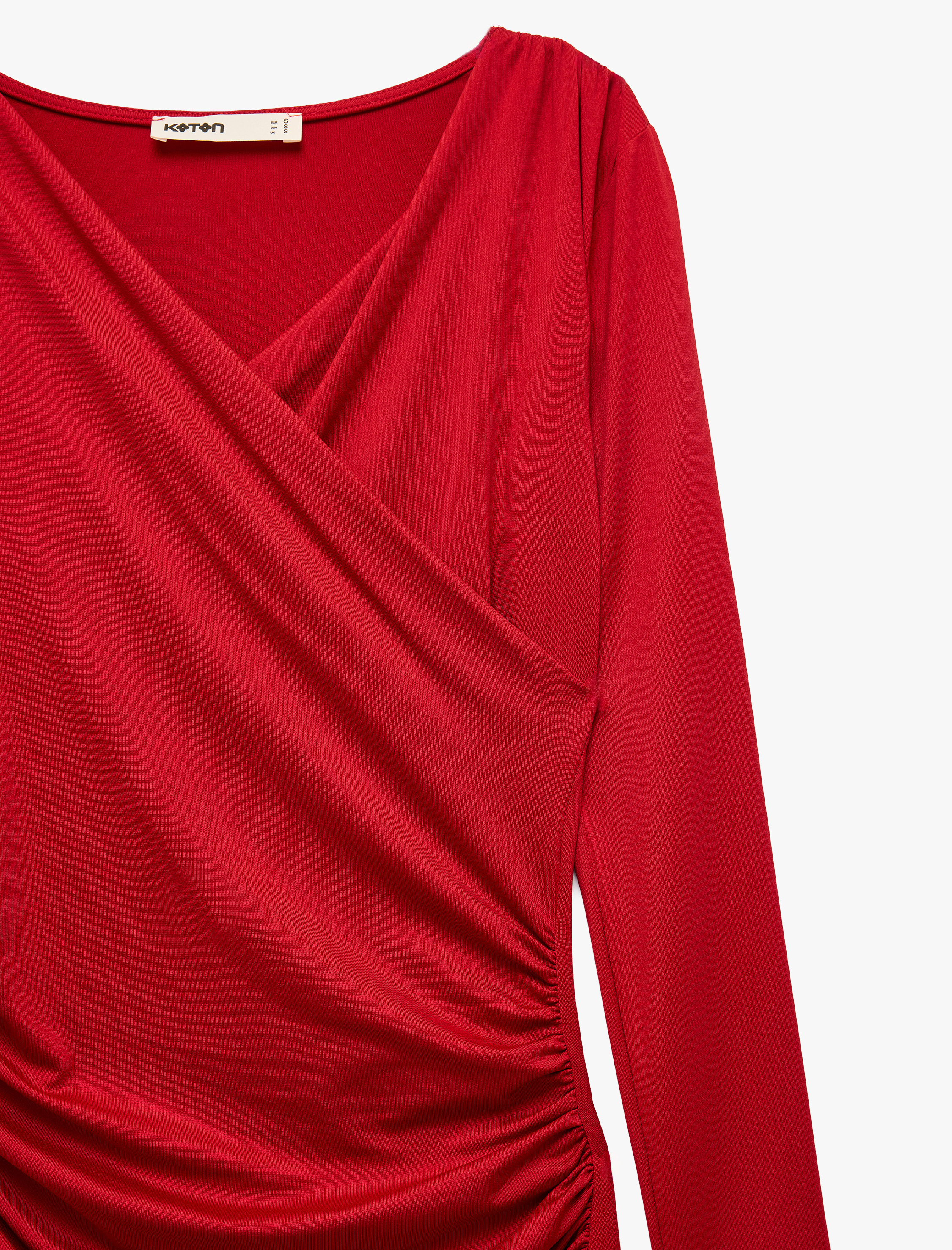 Uzun Kollu V Yaka Drapeli Kruvaze Mini Elbise - Görsel 5