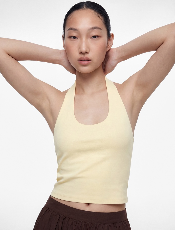  Halter Yaka Kolsuz Pamuklu Crop Bluz