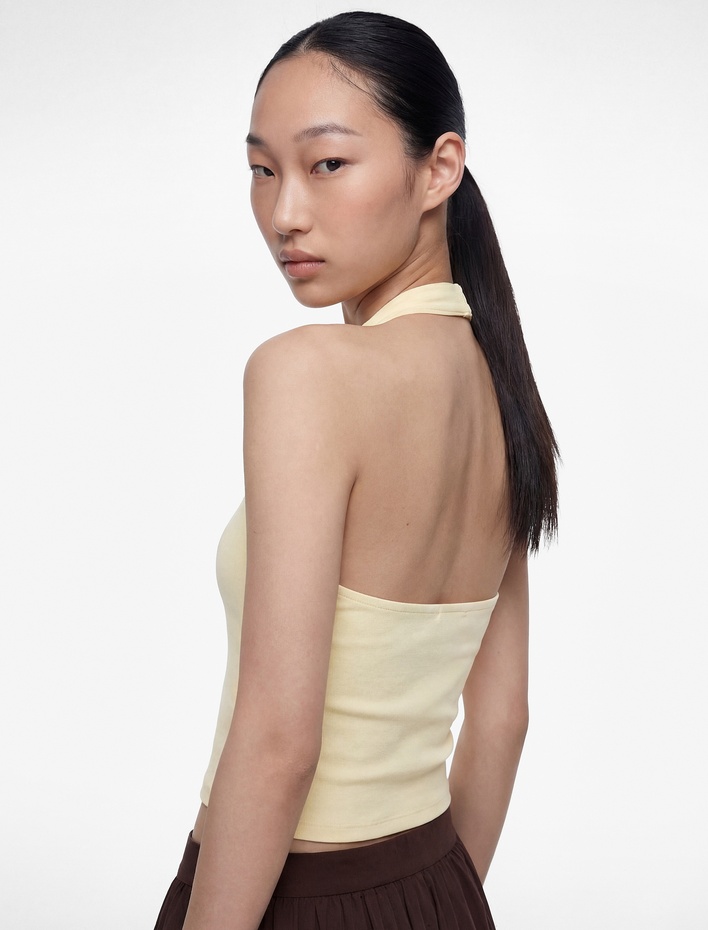  Halter Yaka Kolsuz Pamuklu Crop Bluz