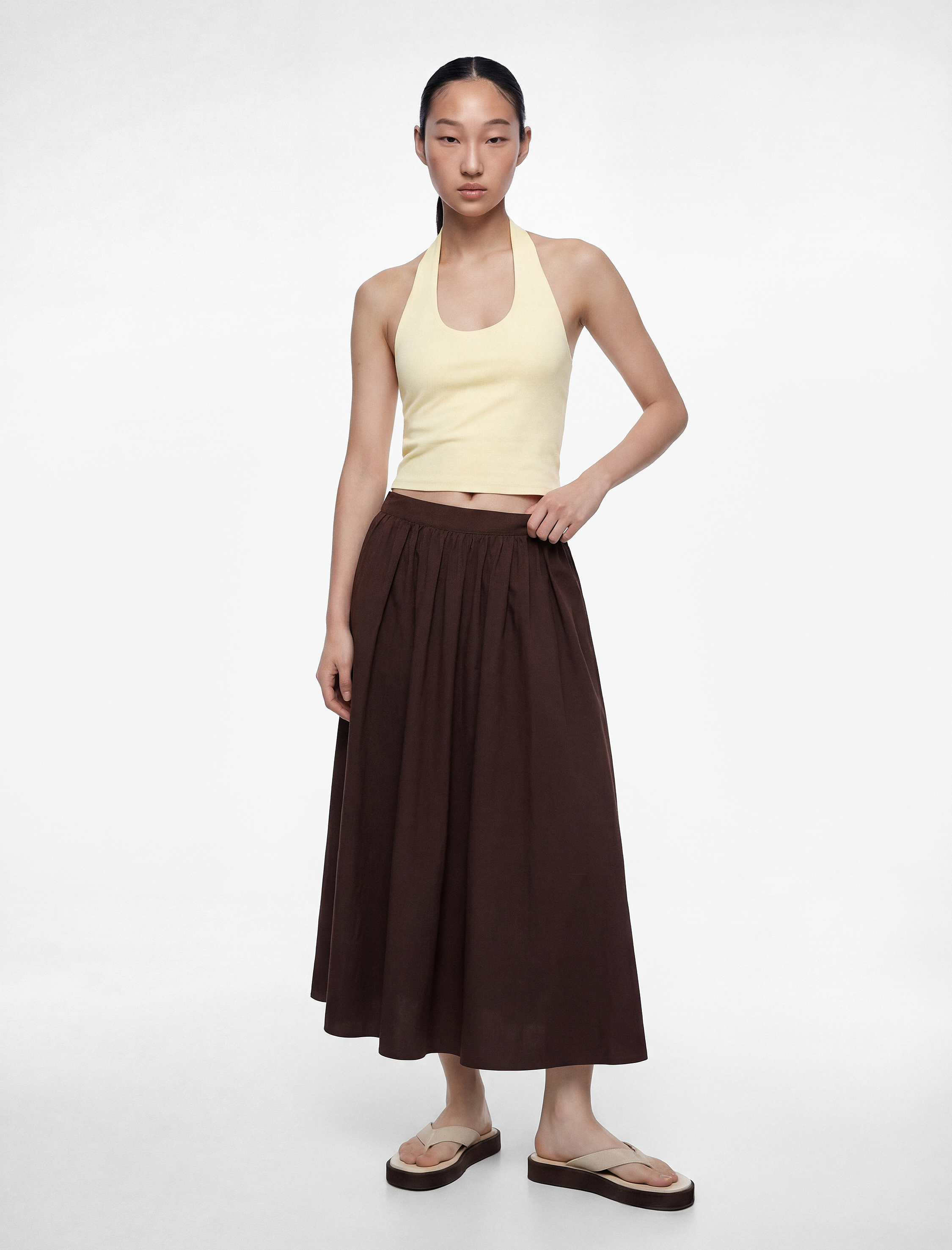   Halter Yaka Kolsuz Pamuklu Crop Bluz