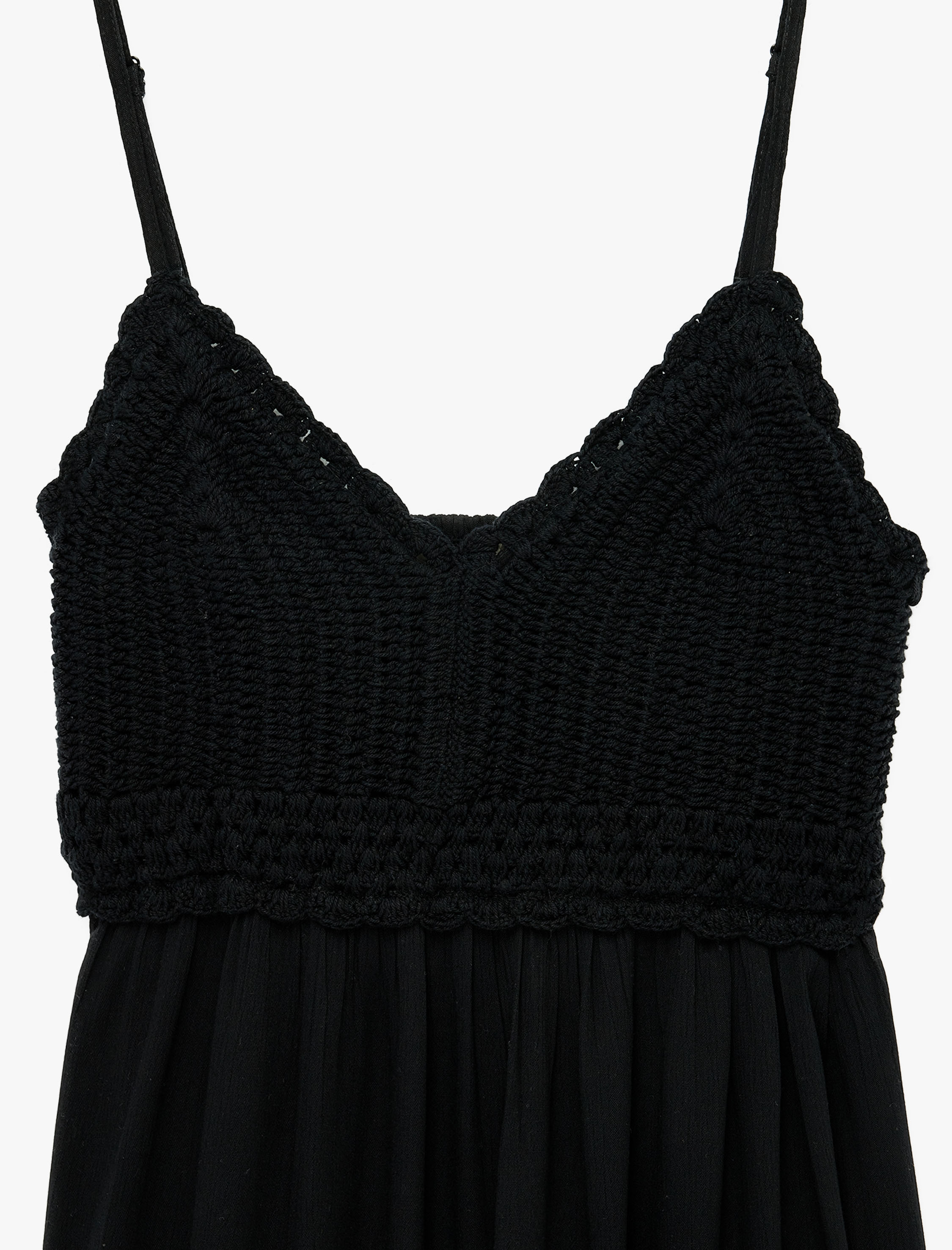   Viskon Krinkıl Kumaş Kroşe Detaylı V Yaka Midi Boy Askılı Elbise