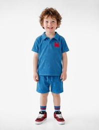 Yengeç İşlemeli Kısa Kollu Pamuklu Oversize Polo Yaka Tişört