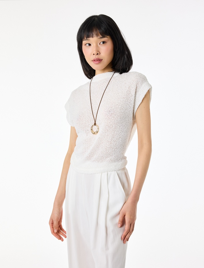  Pamuklu Yarı Transparan Hafif Dik Yaka Kolsuz Bluz