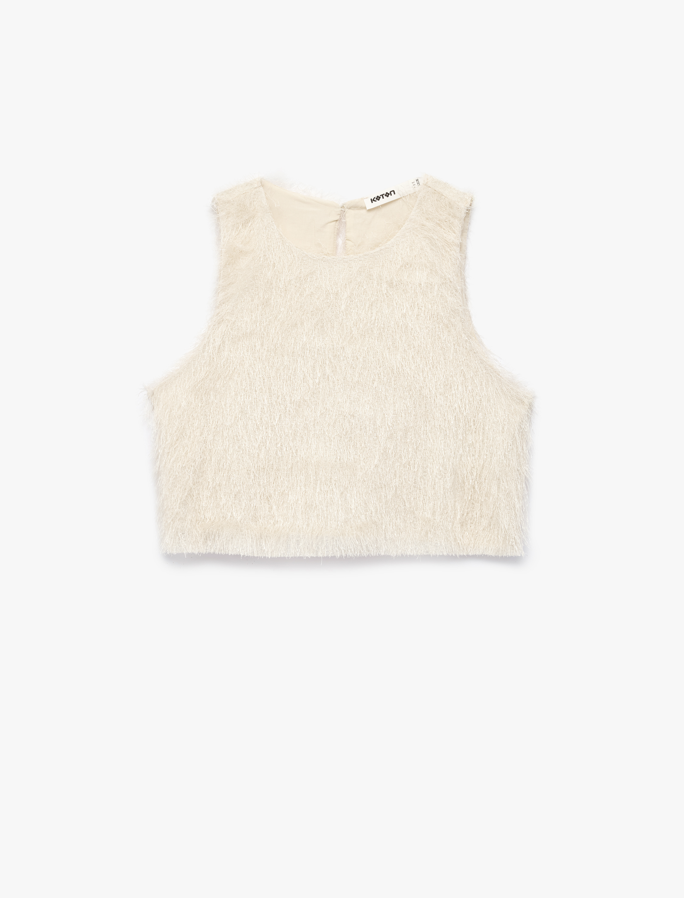   Kolsuz Bisiklet Yaka Püsküllü Crop Bluz