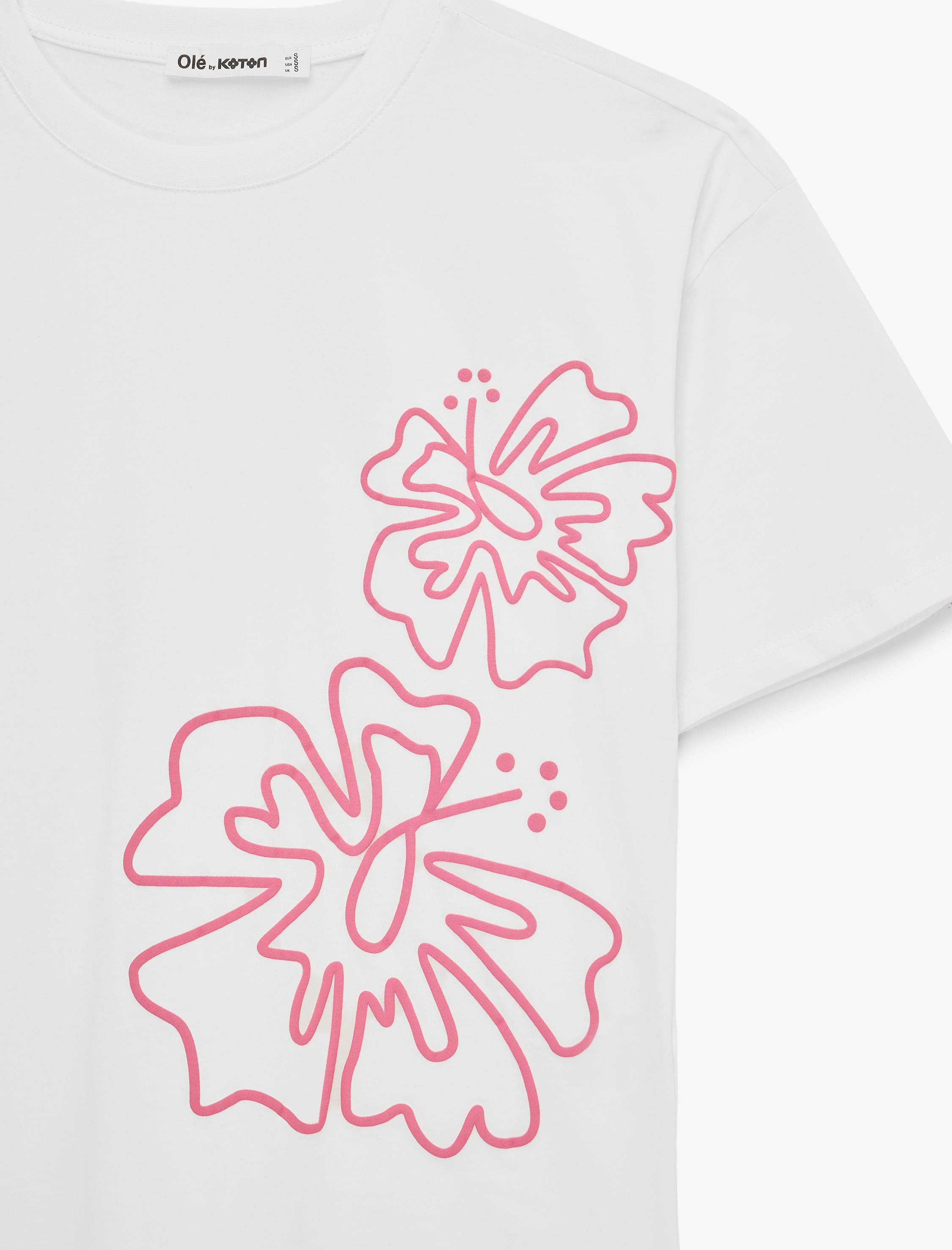 Çiçek Baskılı Bisiklet Yaka Rahat Kalıp Kısa Kollu Pamuklu Tişört - Görsel 5