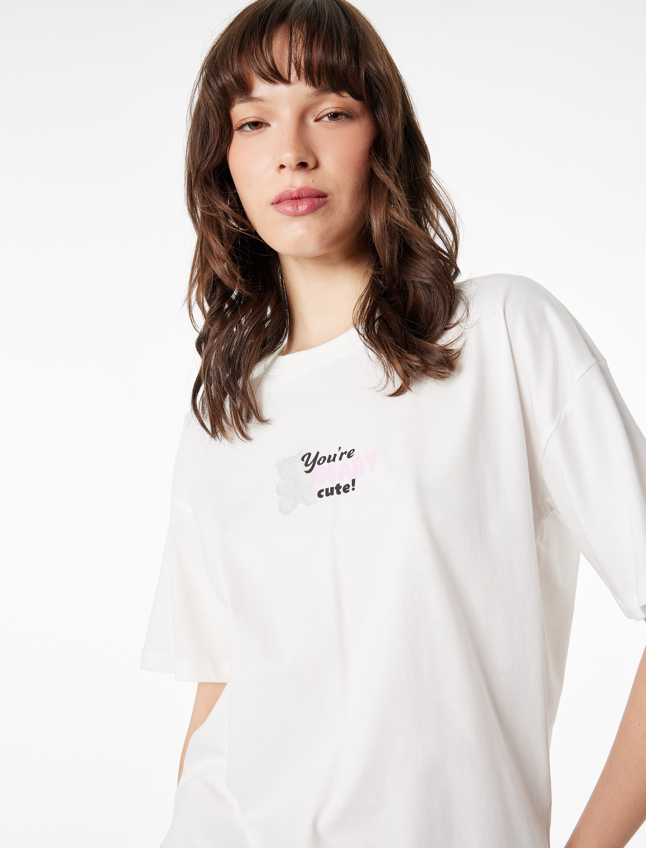 Rahat Kalıp Kısa Kollu Bisiklet Yaka Pamuklu Arkası Baskılı Tişört - Görsel 2