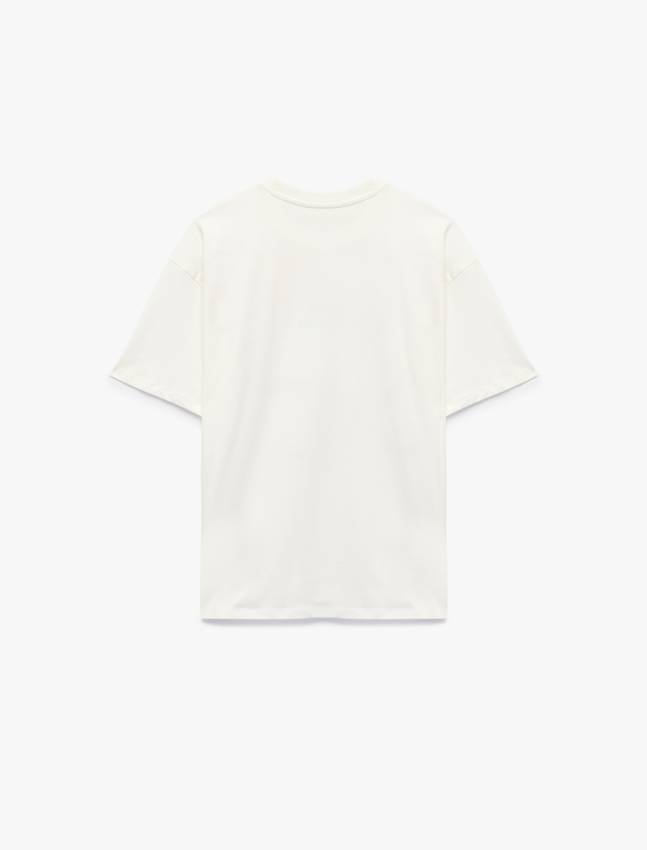 Rahat Kalıp Kısa Kollu Bisiklet Yaka Fiyonk Baskılı Pamuklu Tişört - Görsel 4