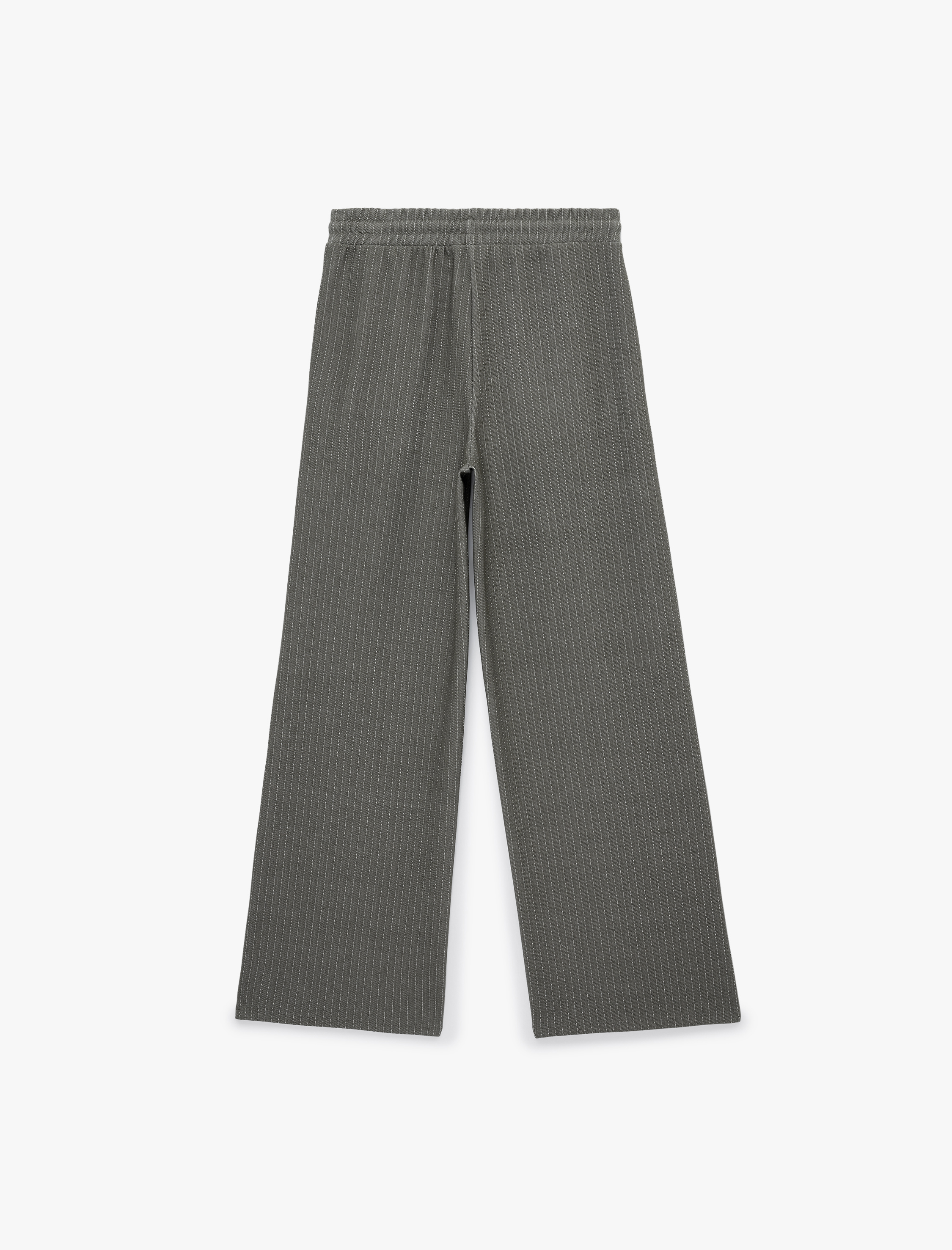 Beli Bağcıklı Cepli Düz Bol Paça Çizgili Pantolon - Görsel 4