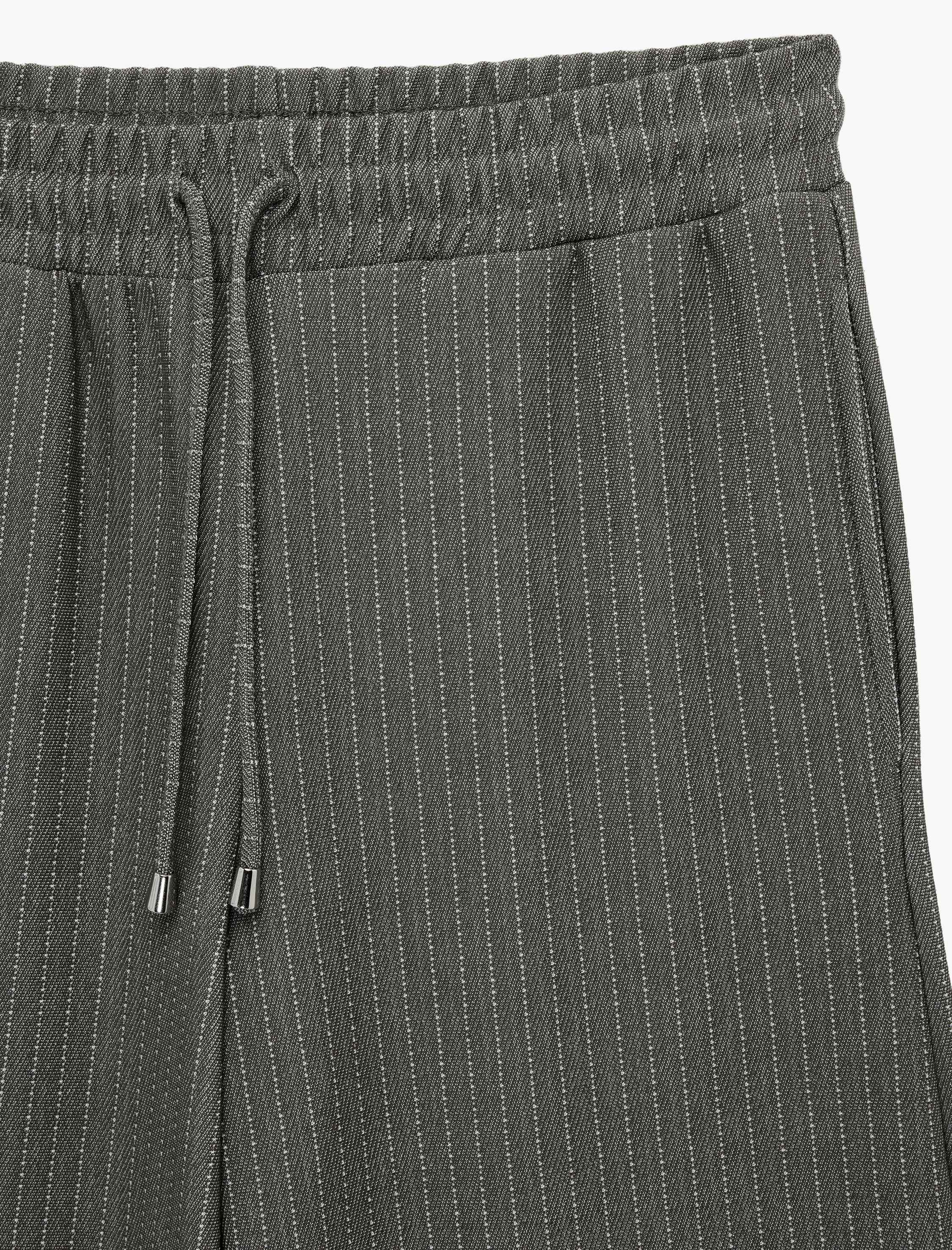 Beli Bağcıklı Cepli Düz Bol Paça Çizgili Pantolon - Görsel 5