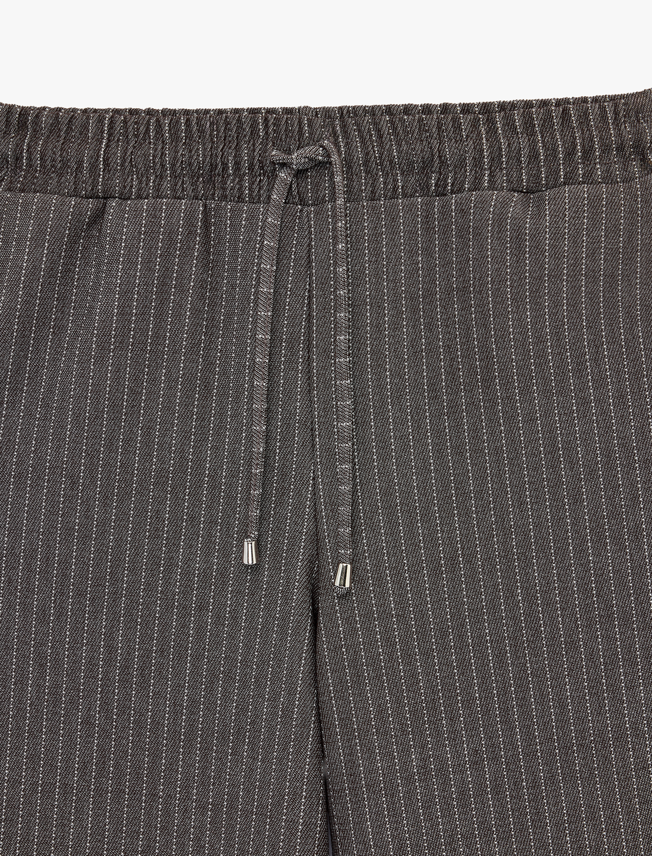 Beli Bağcıklı Cepli Düz Bol Paça Çizgili Pantolon - Görsel 5