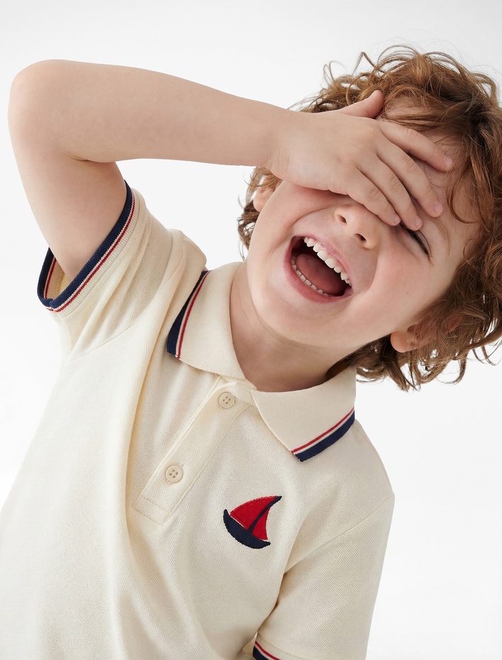 Erkek Bebek Pamuklu Kısa Kollu Polo Yaka Baskılı Tişört