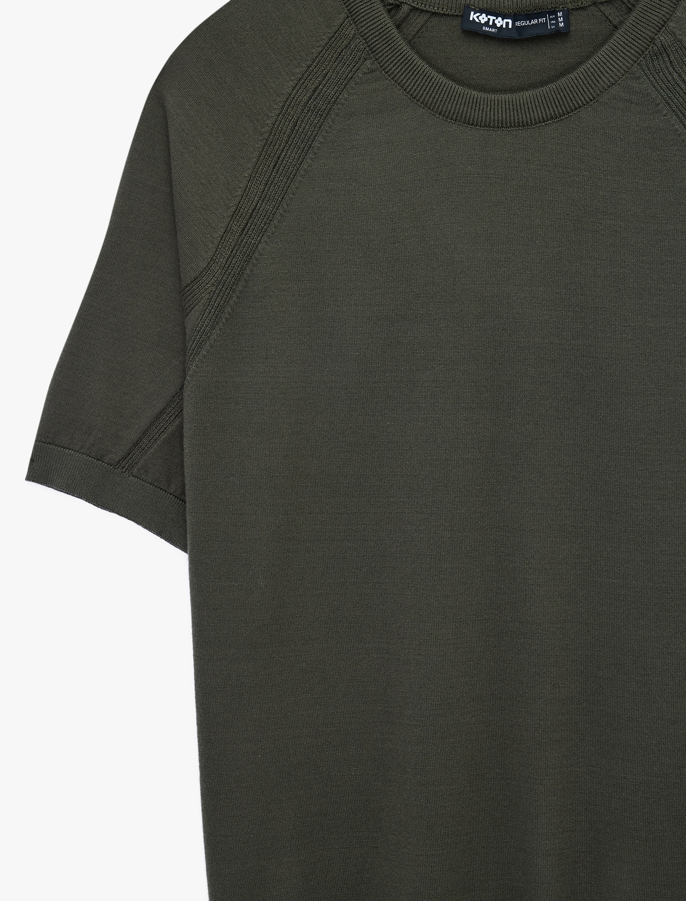   Regular Fit Viskon Karışımlı Örgü Detaylı Bisiklet Yaka Kısa Kollu Triko Tişört