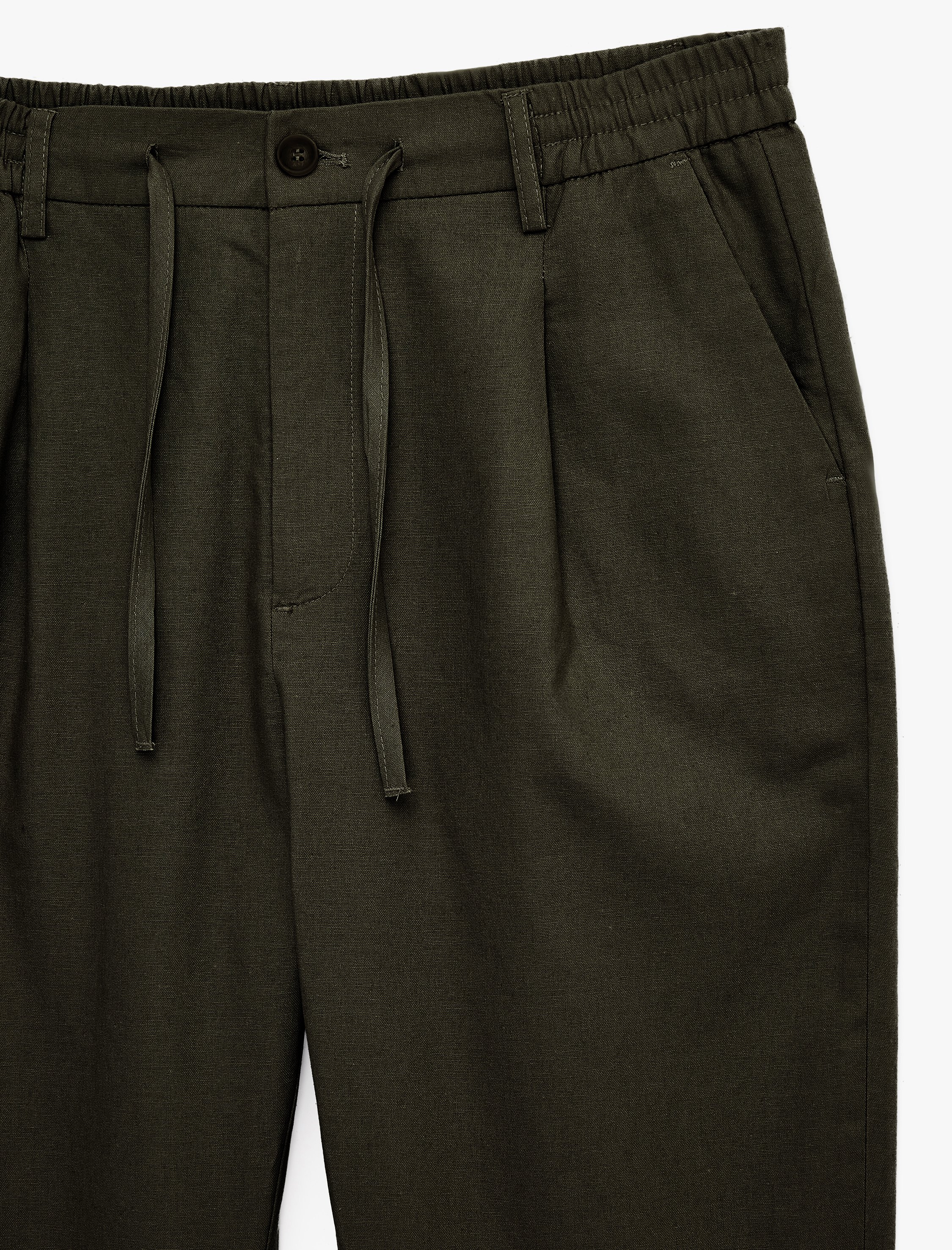 Regular Fit Beli Lastikli Düğmeli Düz Paça Keten Karışımlı Chino Pantolon - Görsel 5