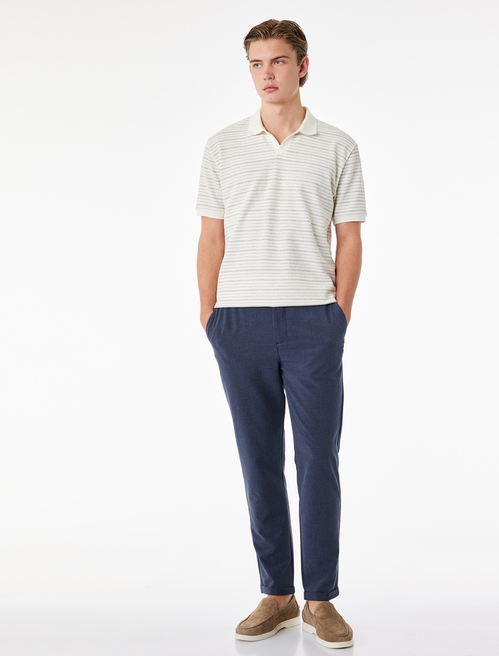  Regular Fit Kısa Kollu Çizgili Polo Yaka Tişört