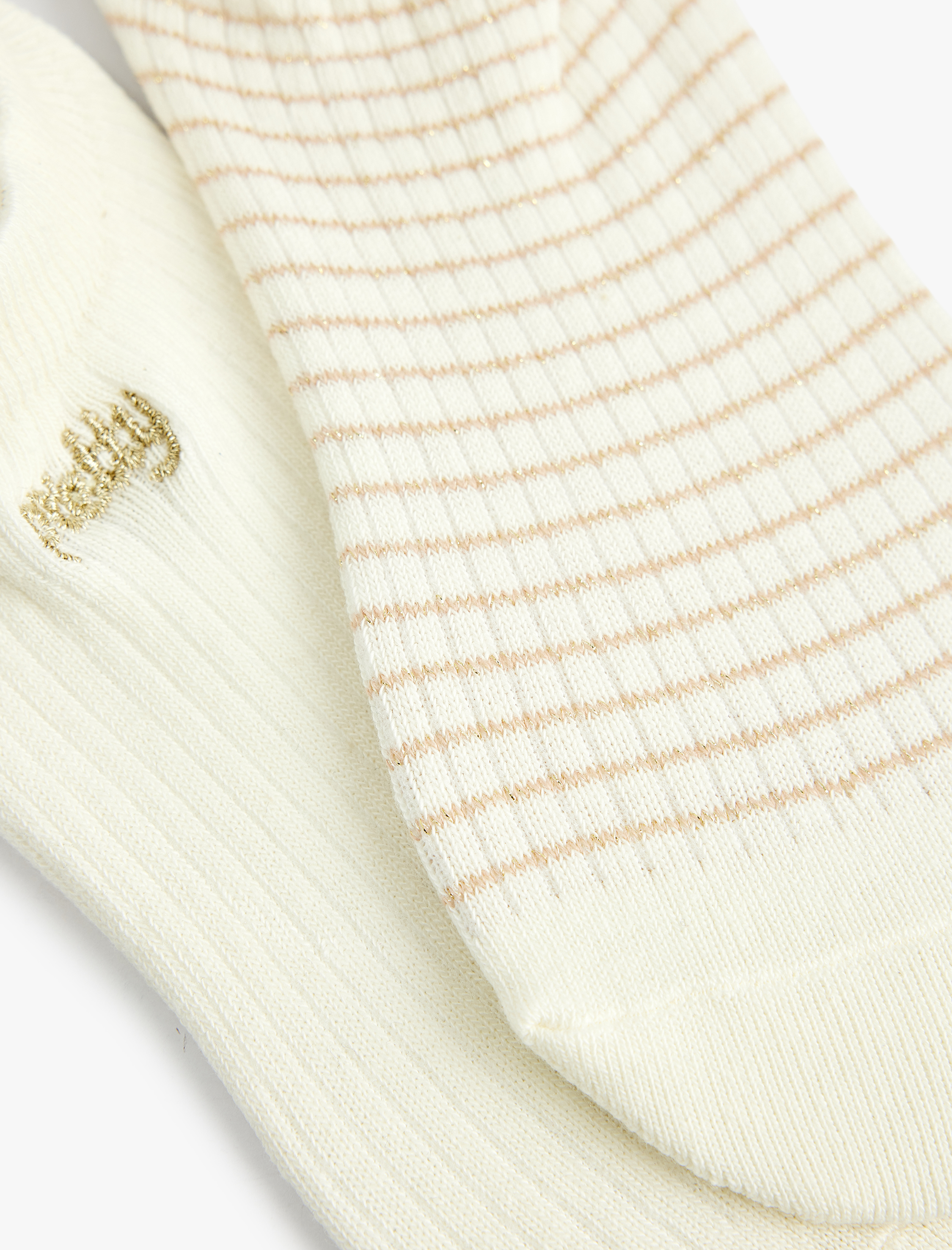  Kadın İşlemeli Çizgili Pamuklu 2'li Görünmez Çorap Seti